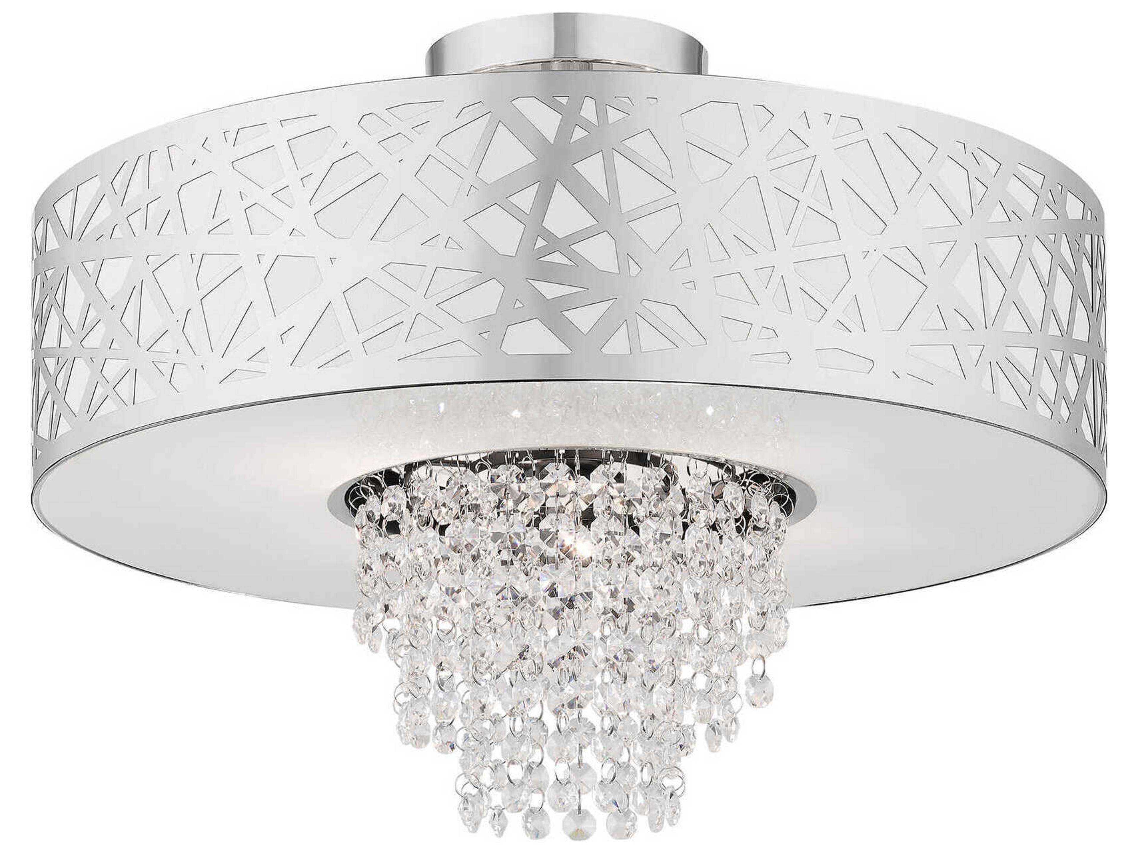 Livex Lighting Allendale 4-Light Polished Chrome White Crystal Drum Semi Flush Mount