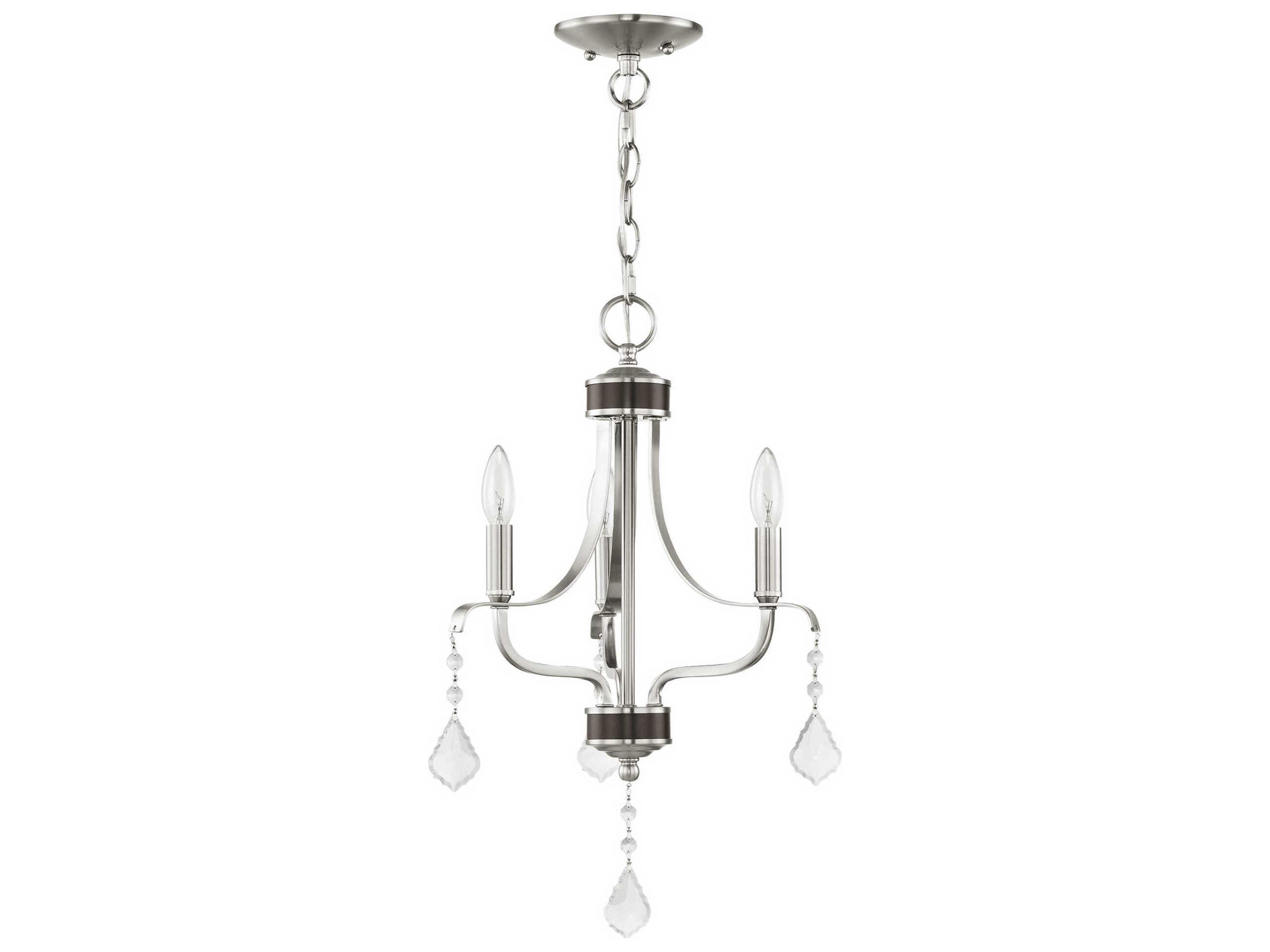 Livex Lighting Laurel 3-Light Brushed Nickel Crystal Candelabra Chandelier