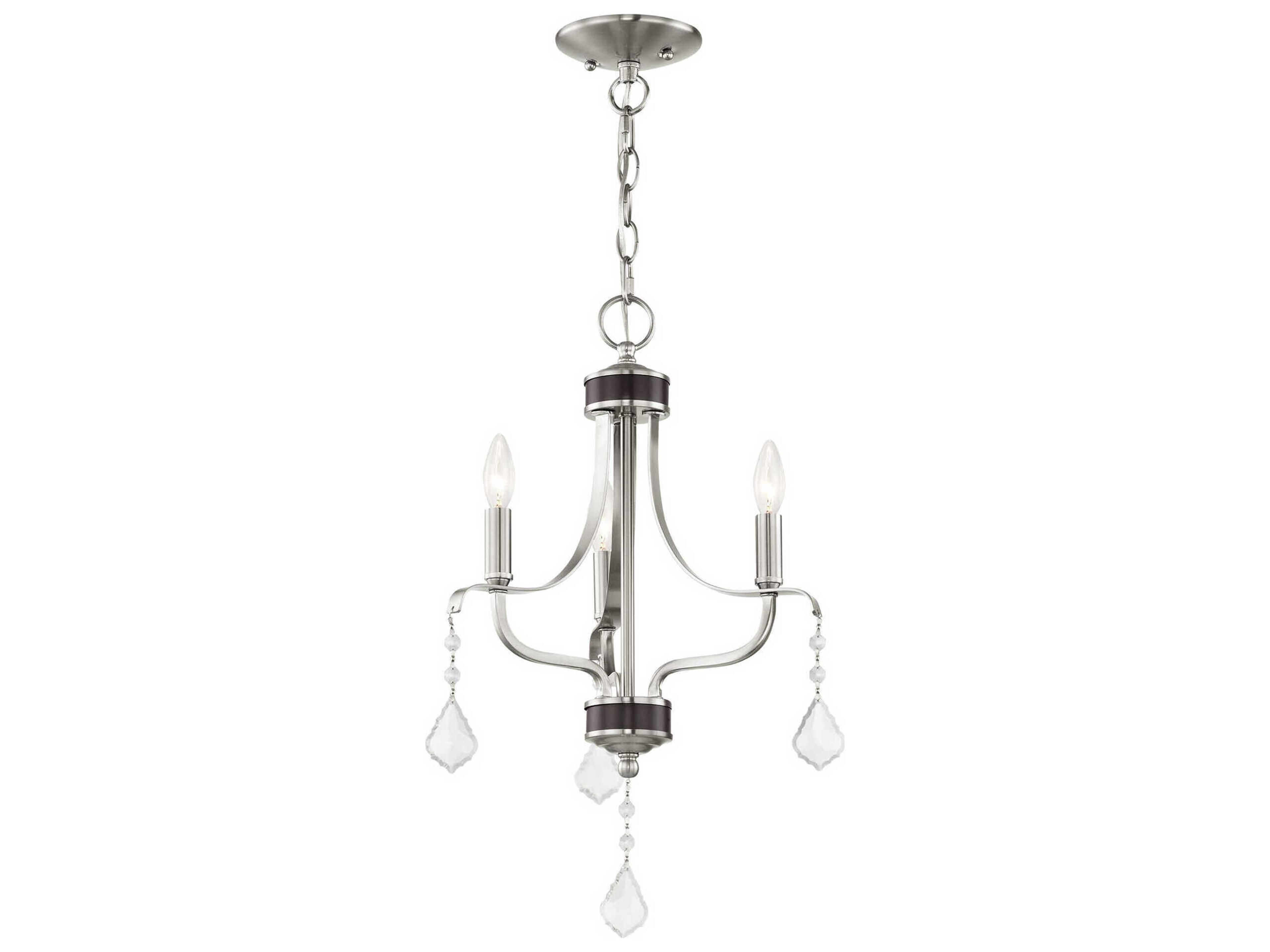 Livex Lighting Laurel 3-Light Brushed Nickel Crystal Candelabra Chandelier