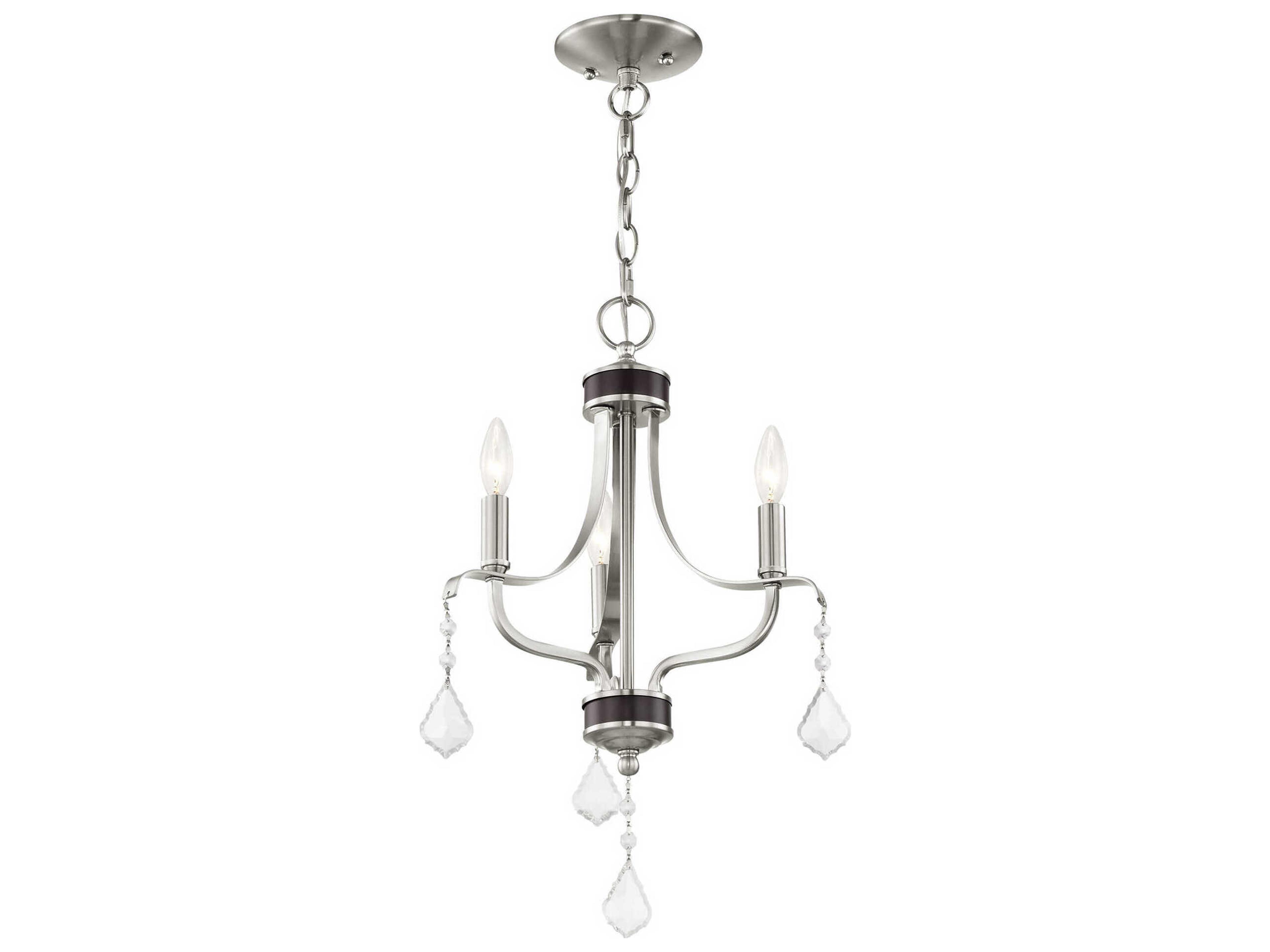 Livex Lighting Laurel 3-Light Brushed Nickel Crystal Candelabra Chandelier