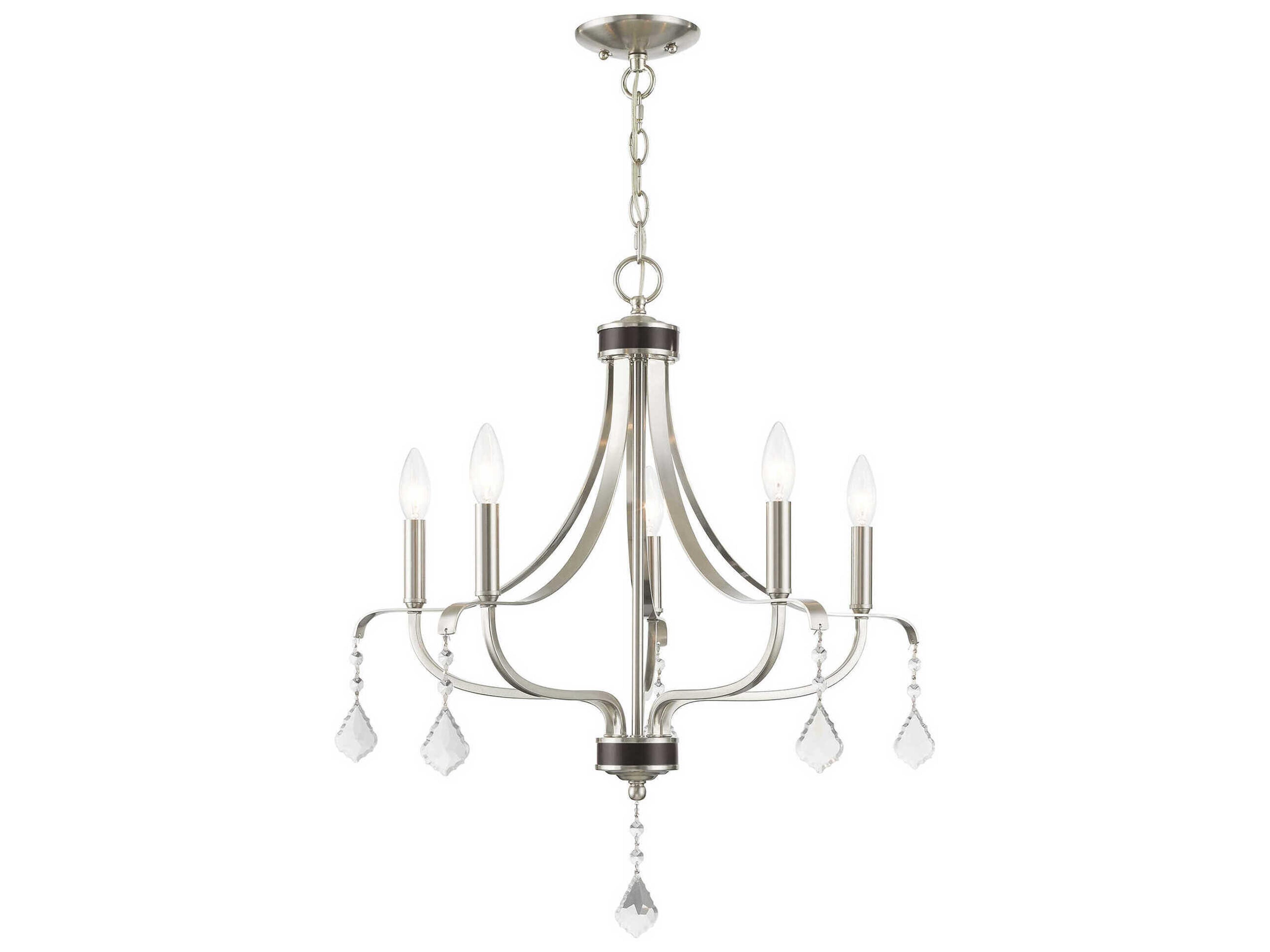 Laurel 5-Light Brushed Nickel Crystal Candelabra Chandelier