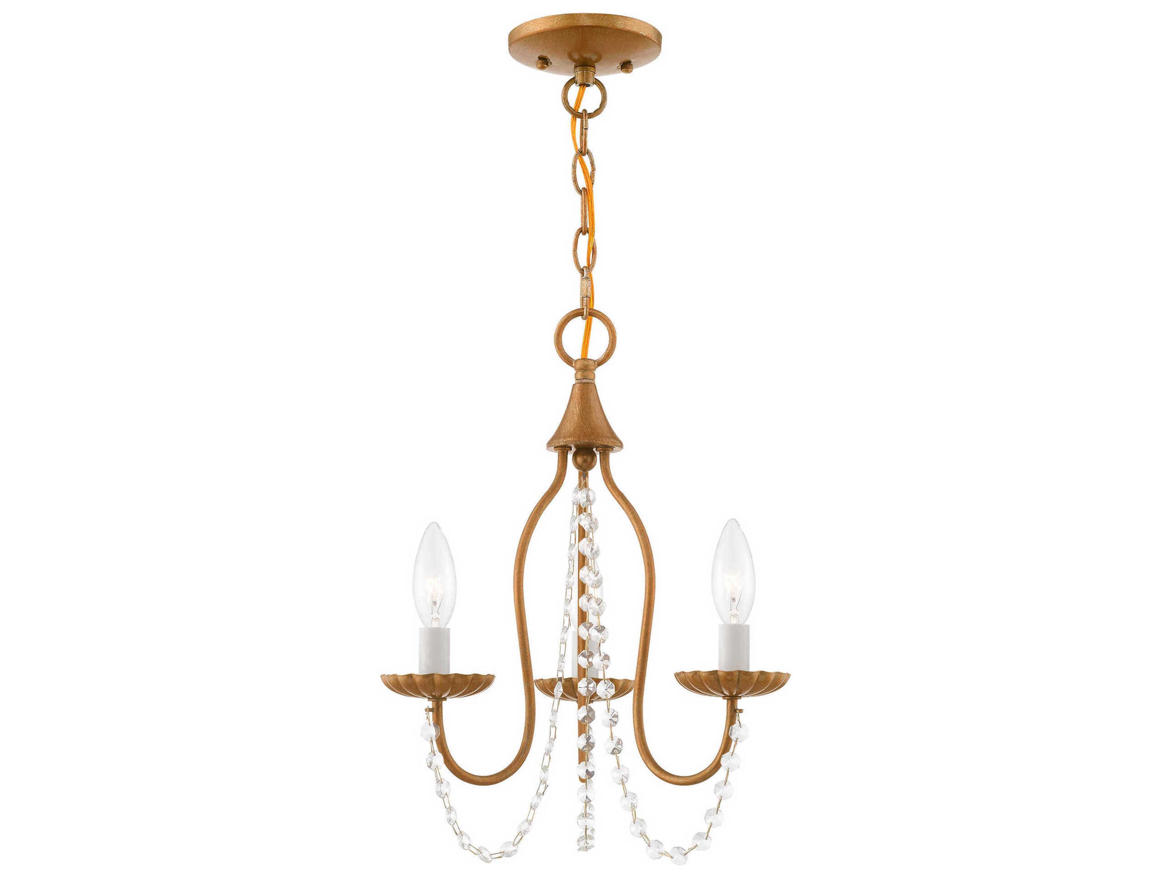 Alessia 3-Light Antique Gold Leaf Crystal Candelabra Chandelier