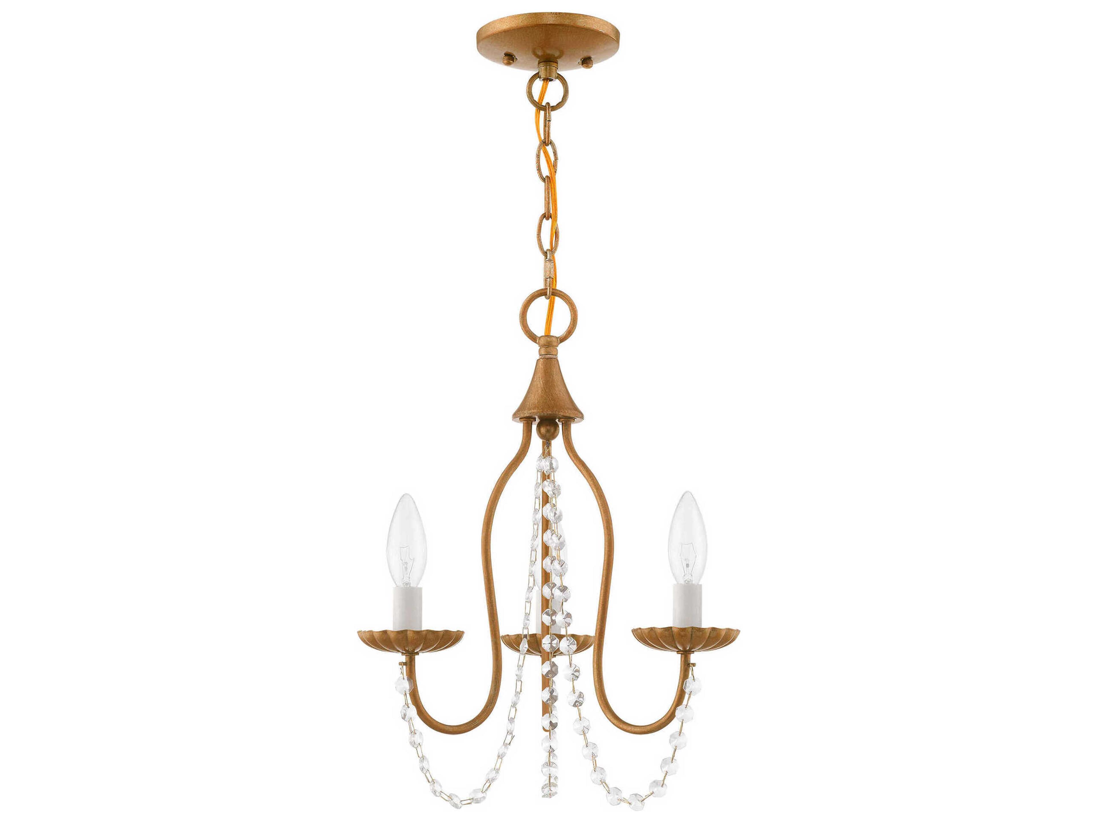 Livex Lighting Alessia 3-Light Antique Gold Leaf Crystal Candelabra Chandelier