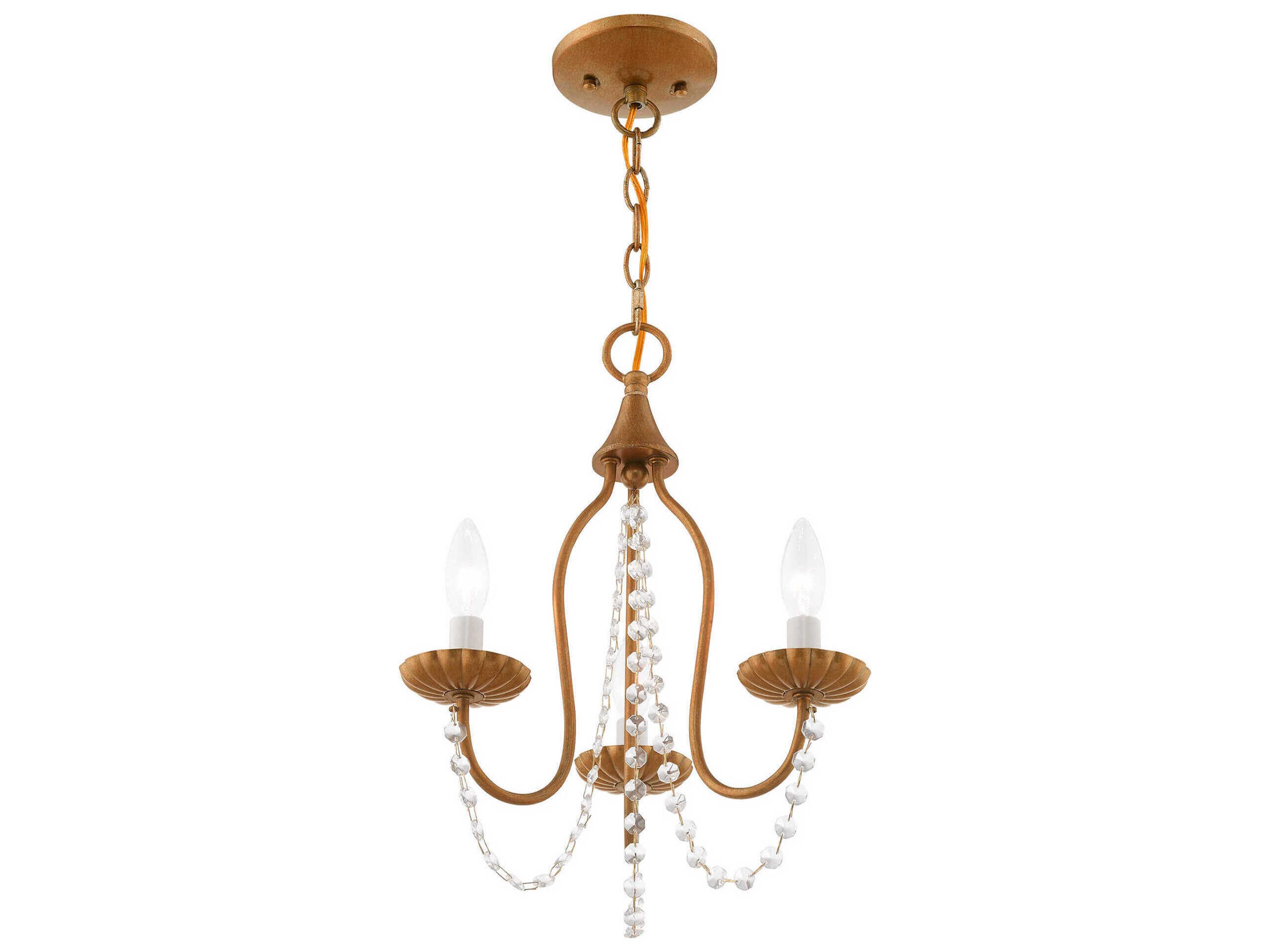 Livex Lighting Alessia 3-Light Antique Gold Leaf Crystal Candelabra Chandelier