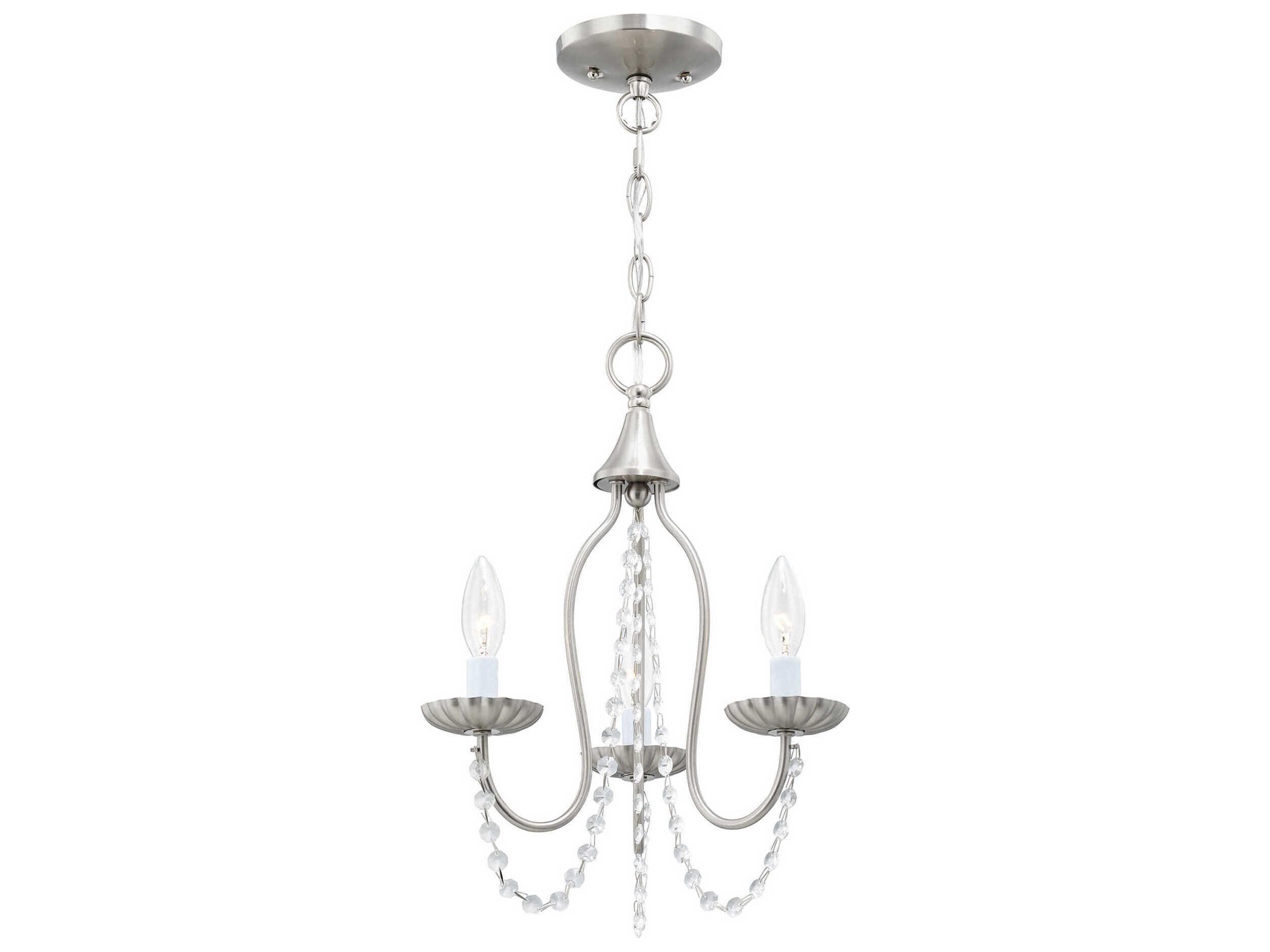 Livex Lighting Alessia 3-Light Brushed Nickel Crystal Candelabra Chandelier