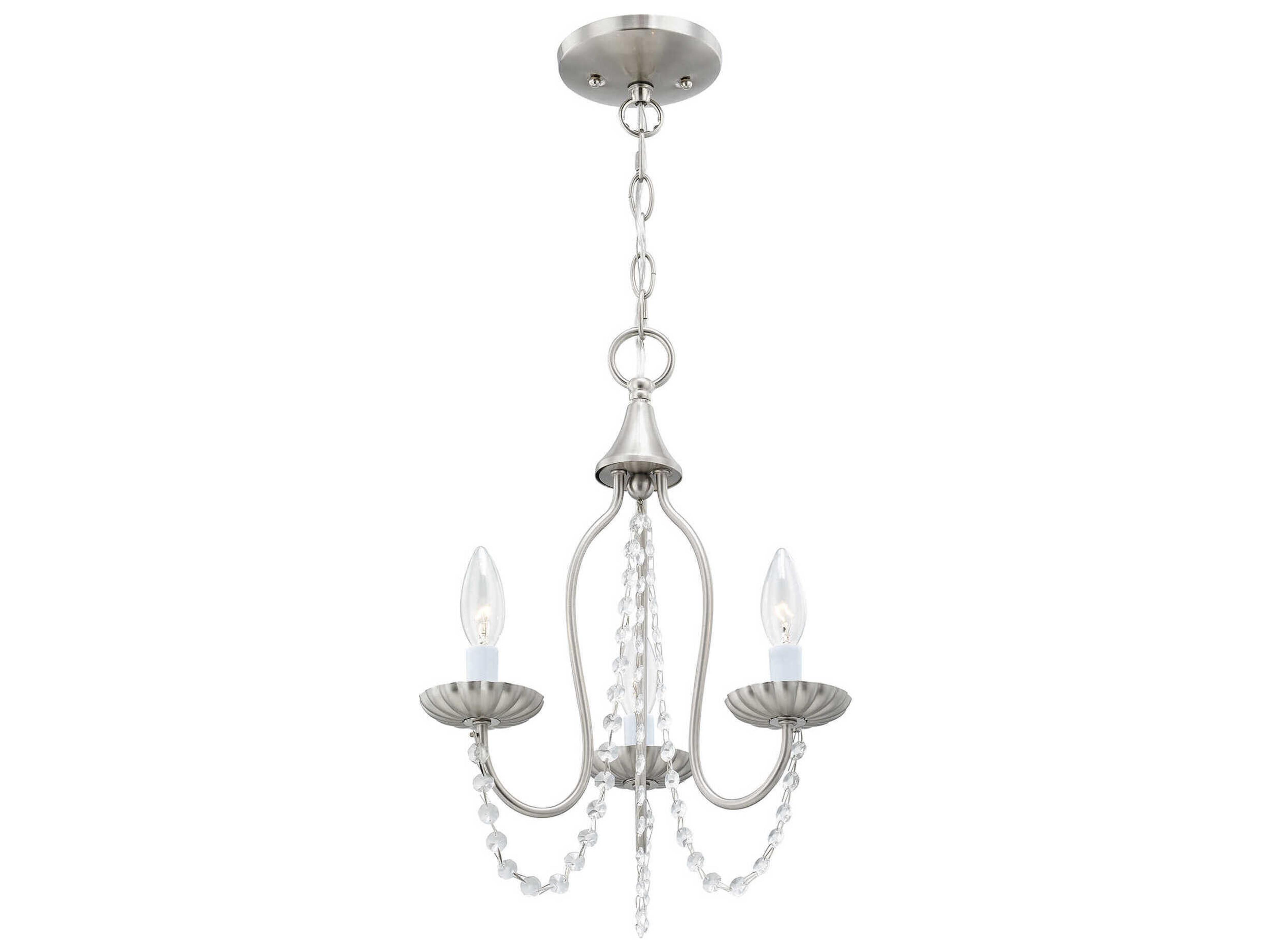 Livex Lighting Alessia 3-Light Brushed Nickel Crystal Candelabra Chandelier