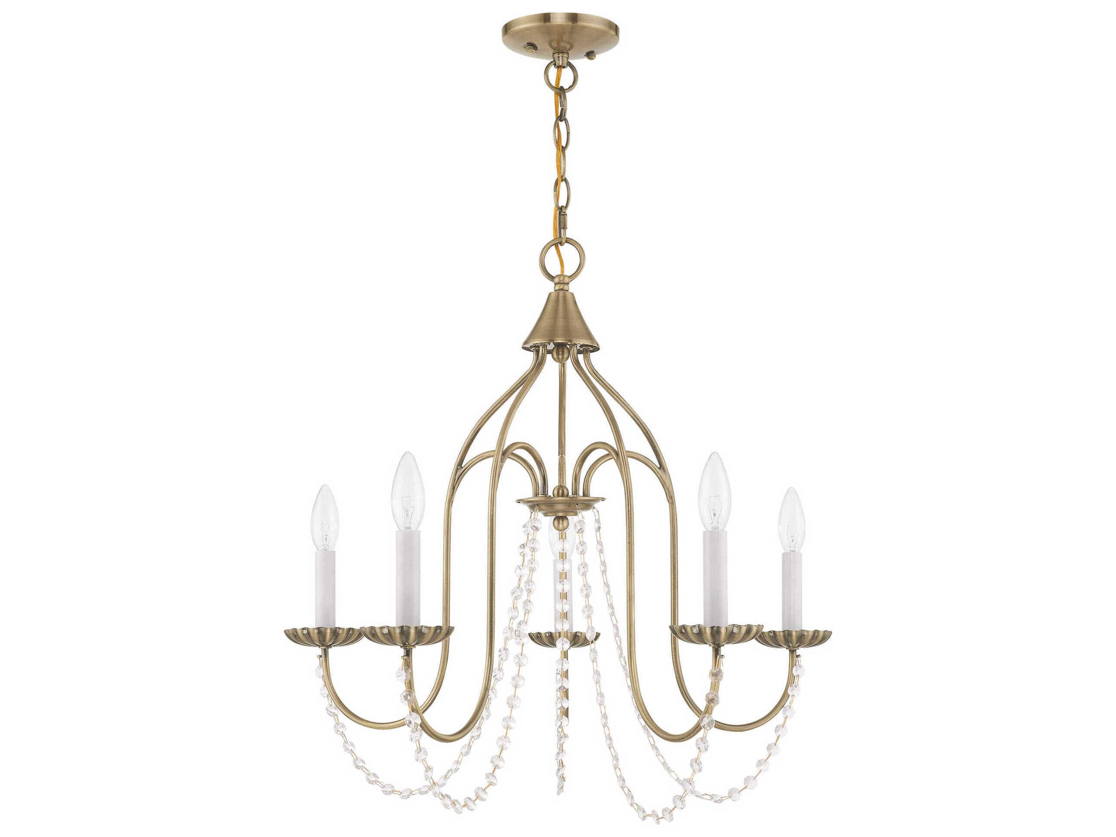 Livex Lighting Alessia 5-Light Antique Brass Crystal Candelabra Chandelier