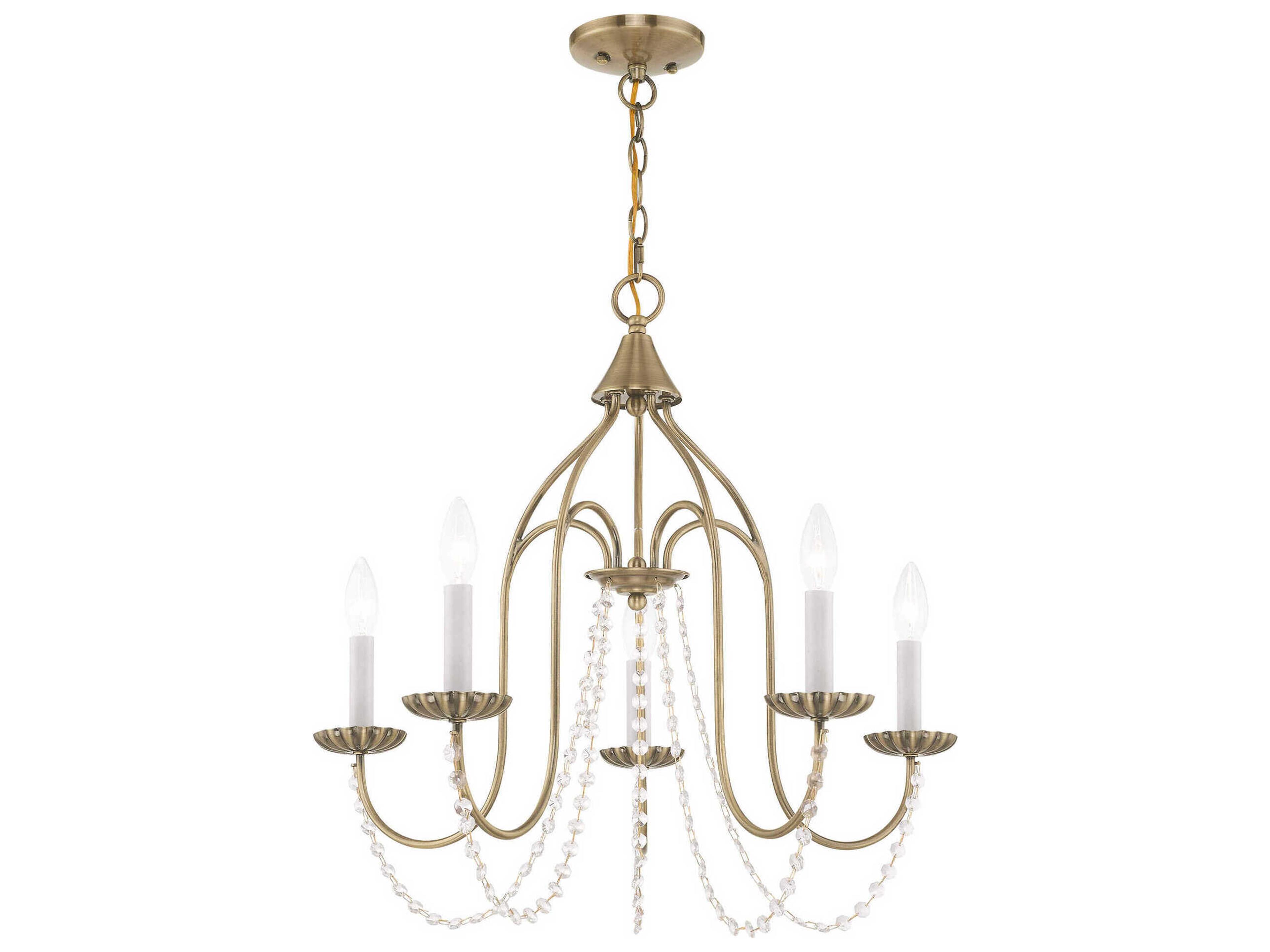 Livex Lighting Alessia 5-Light Antique Brass Crystal Candelabra Chandelier