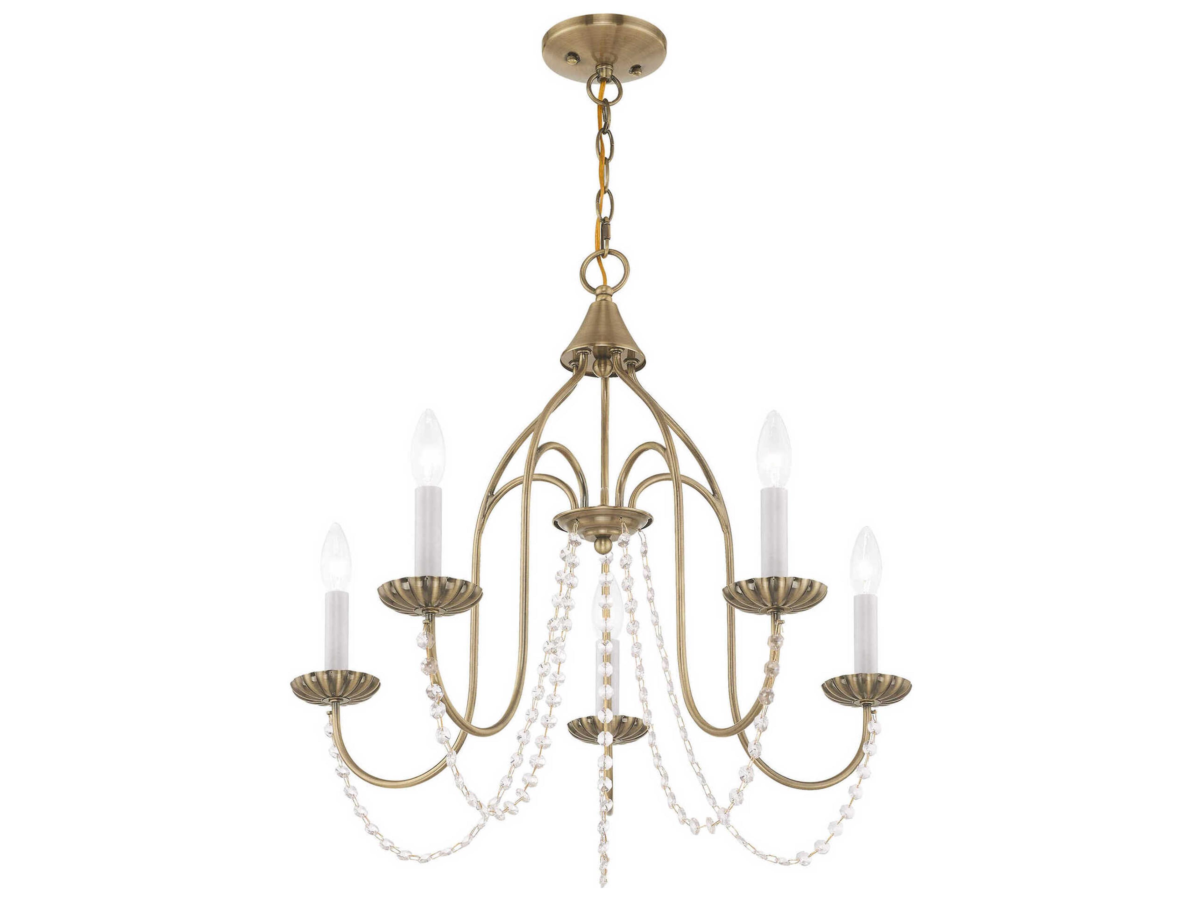 Livex Lighting Alessia 5-Light Antique Brass Crystal Candelabra Chandelier