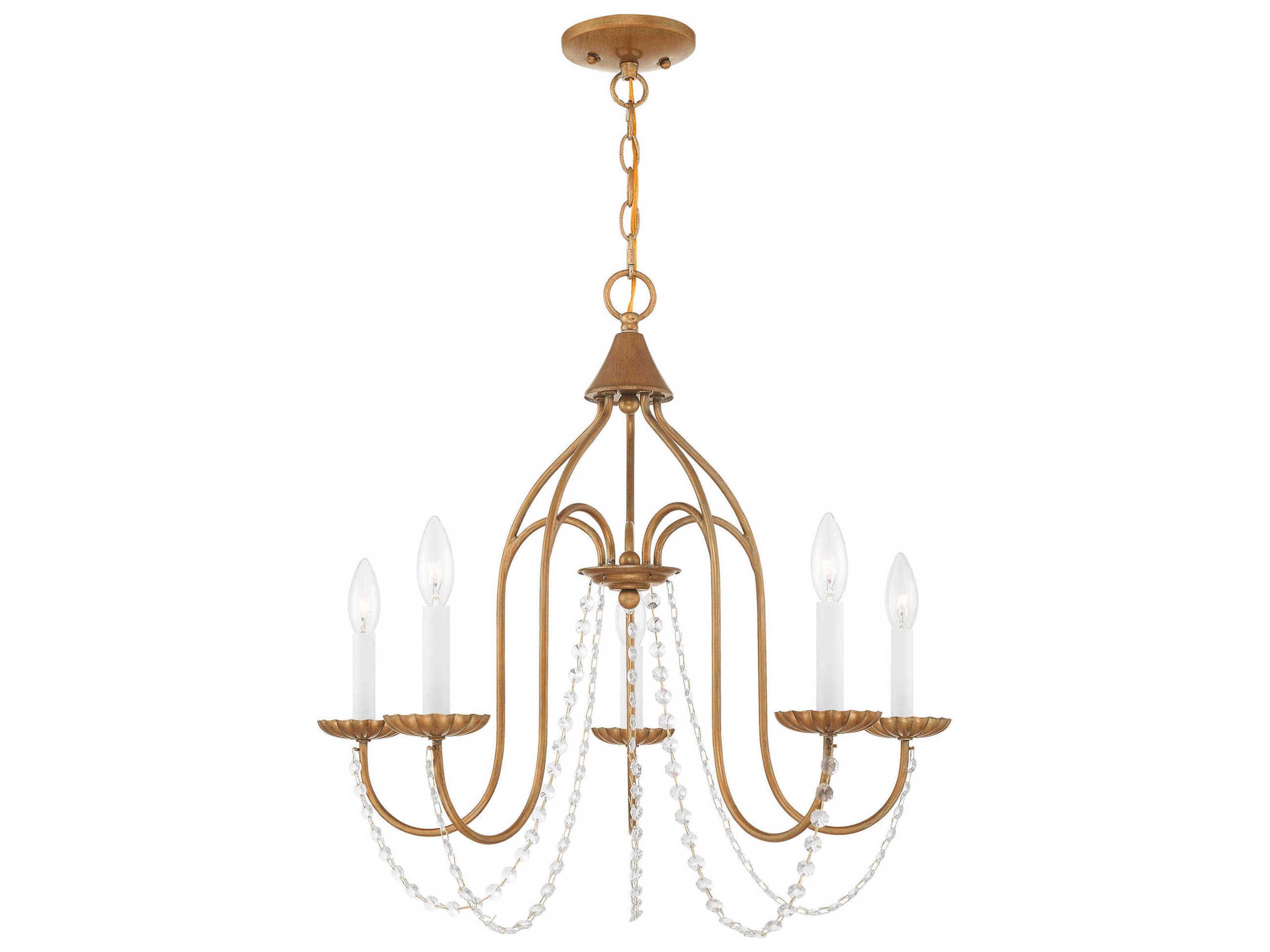 Alessia 5-Light Antique Gold Leaf Crystal Candelabra Chandelier