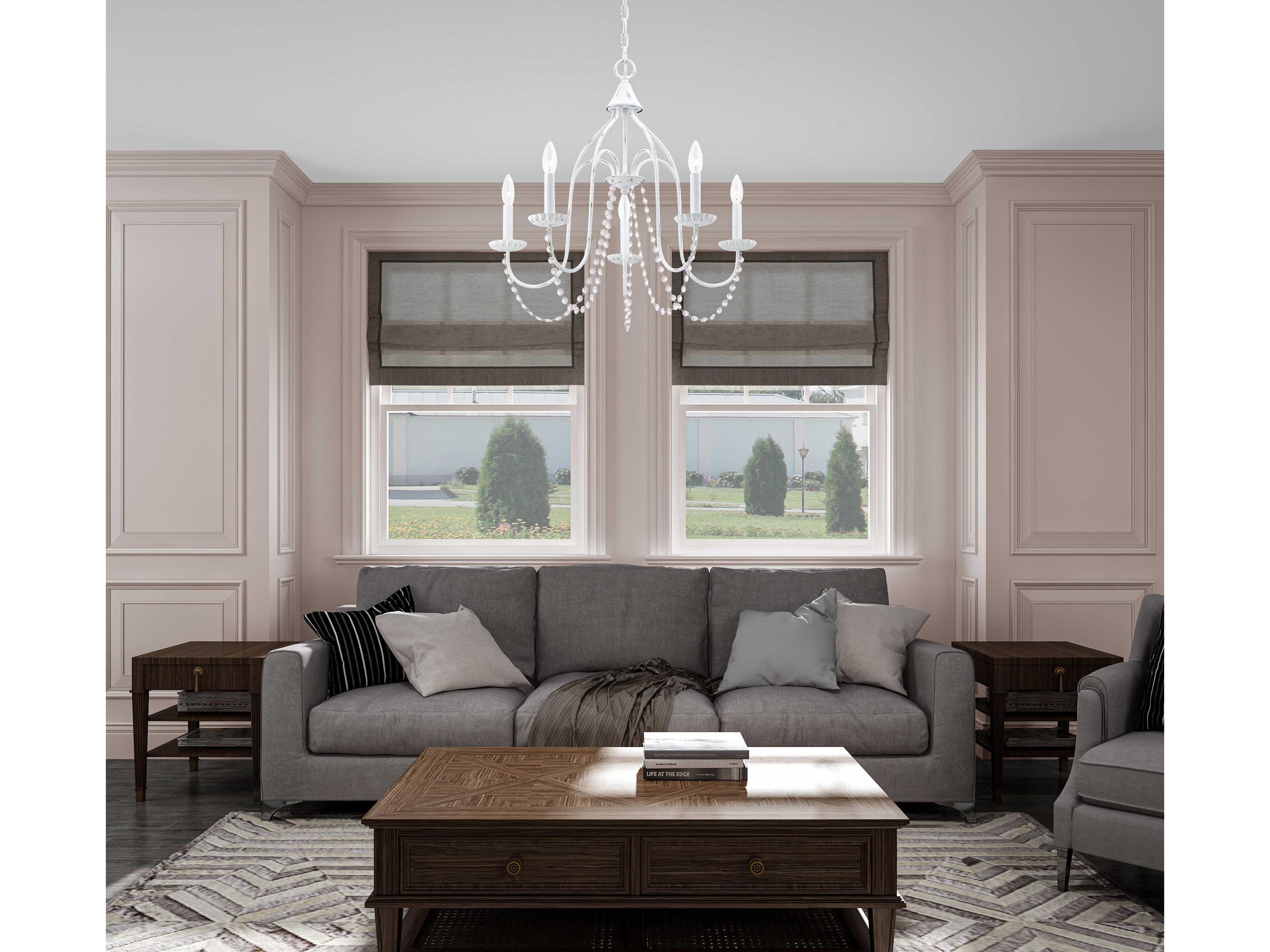 Livex Lighting Alessia 5-Light Antique White Crystal Candelabra Chandelier