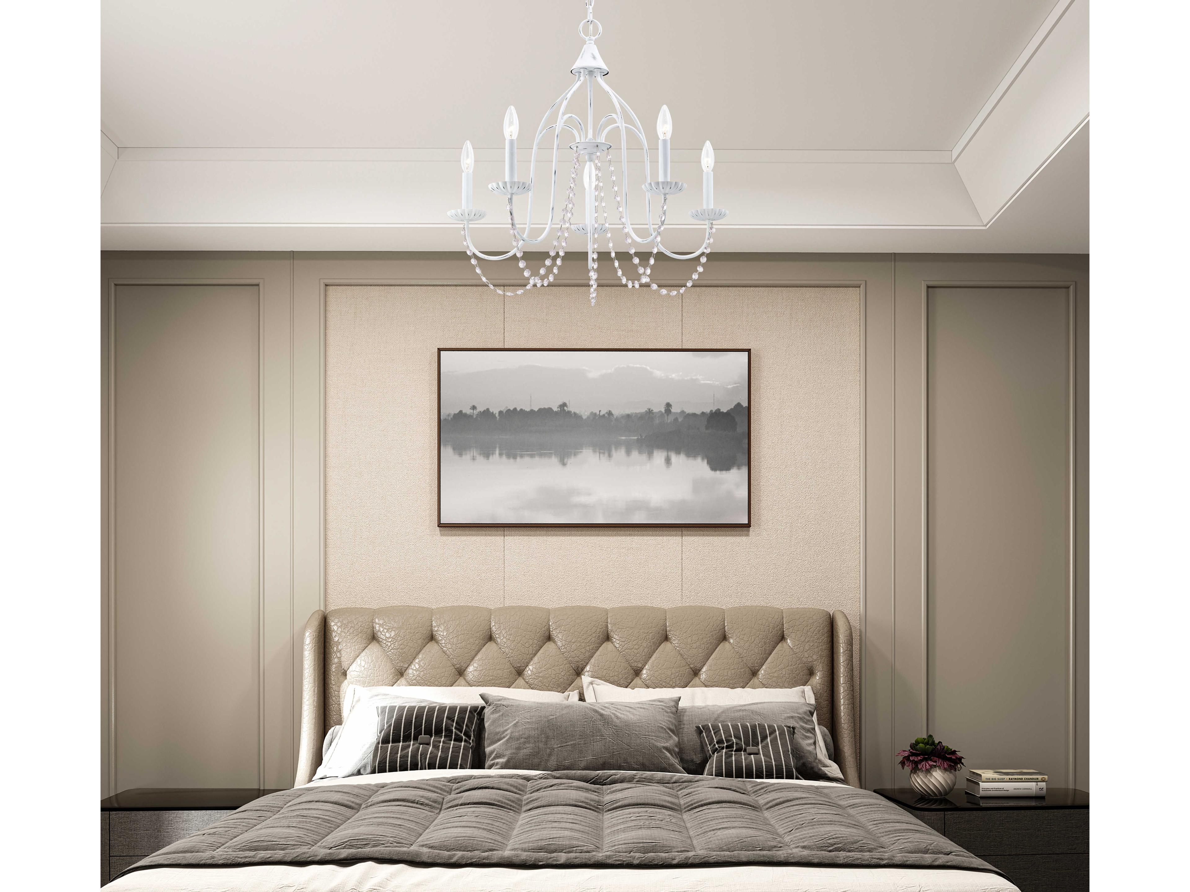 Livex Lighting Alessia 5-Light Antique White Crystal Candelabra Chandelier