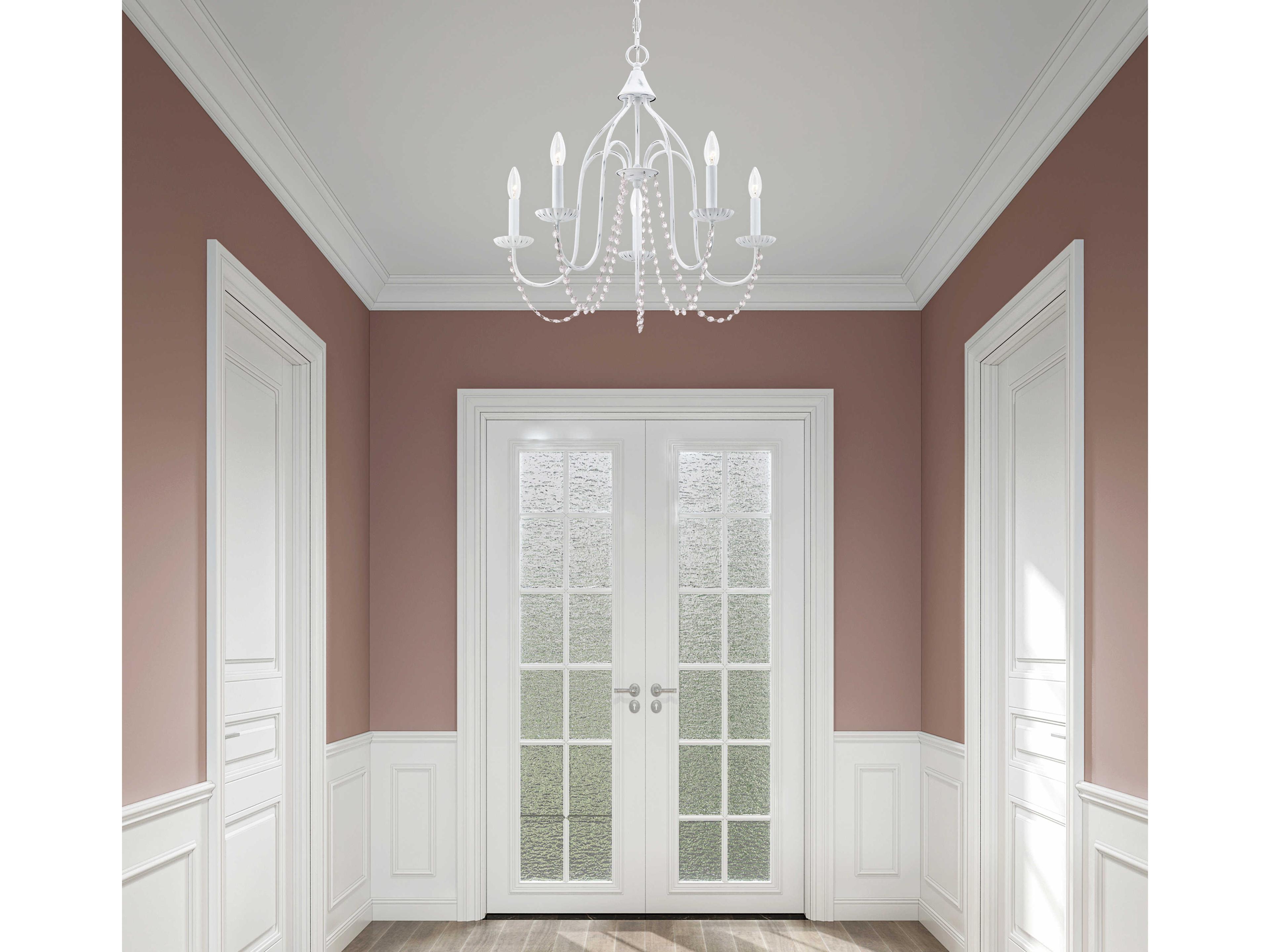 Livex Lighting Alessia 5-Light Antique White Crystal Candelabra Chandelier