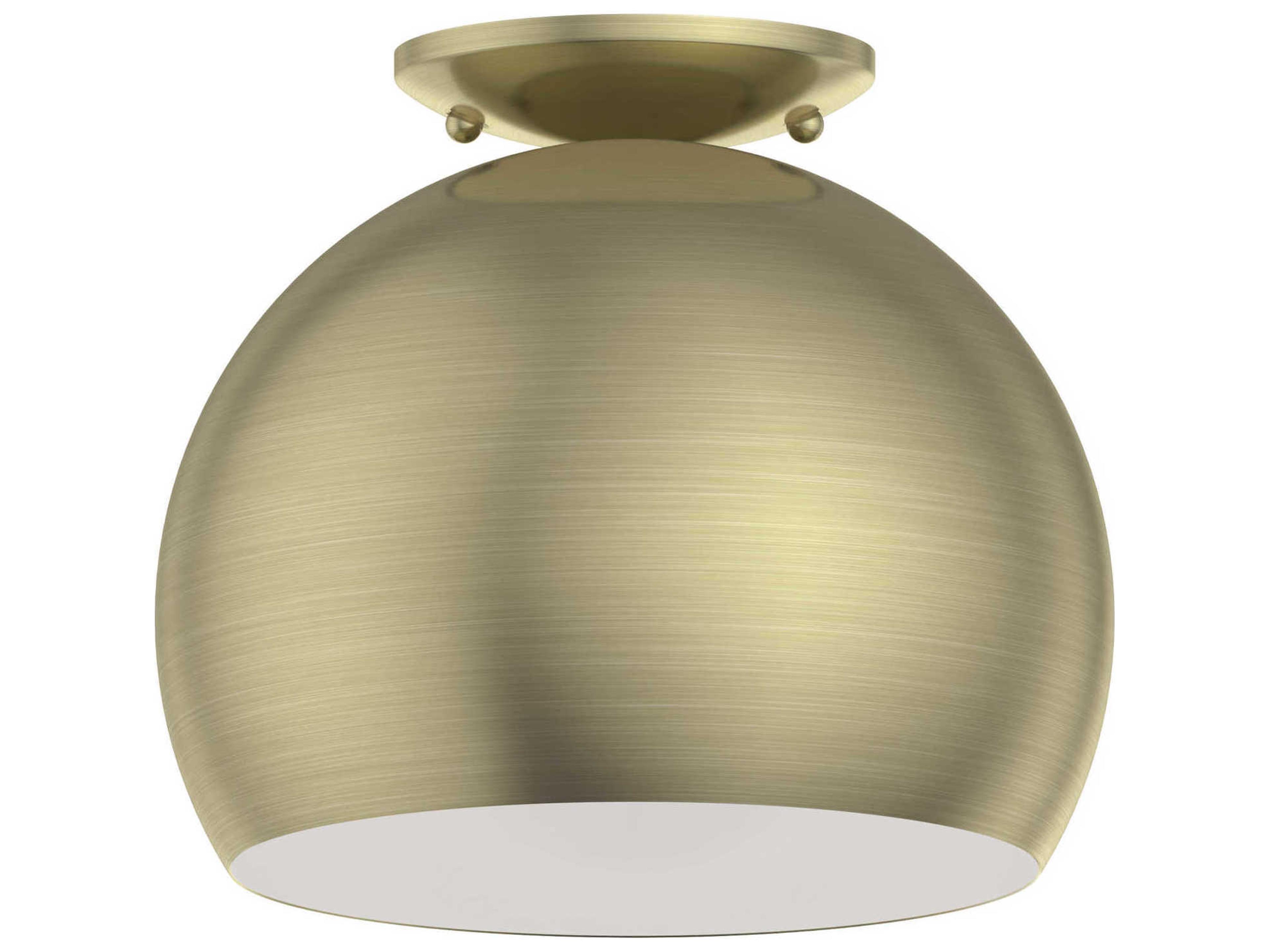 Piedmont 1-Light Antique Brass White Dome Geometric Semi Flush Mount