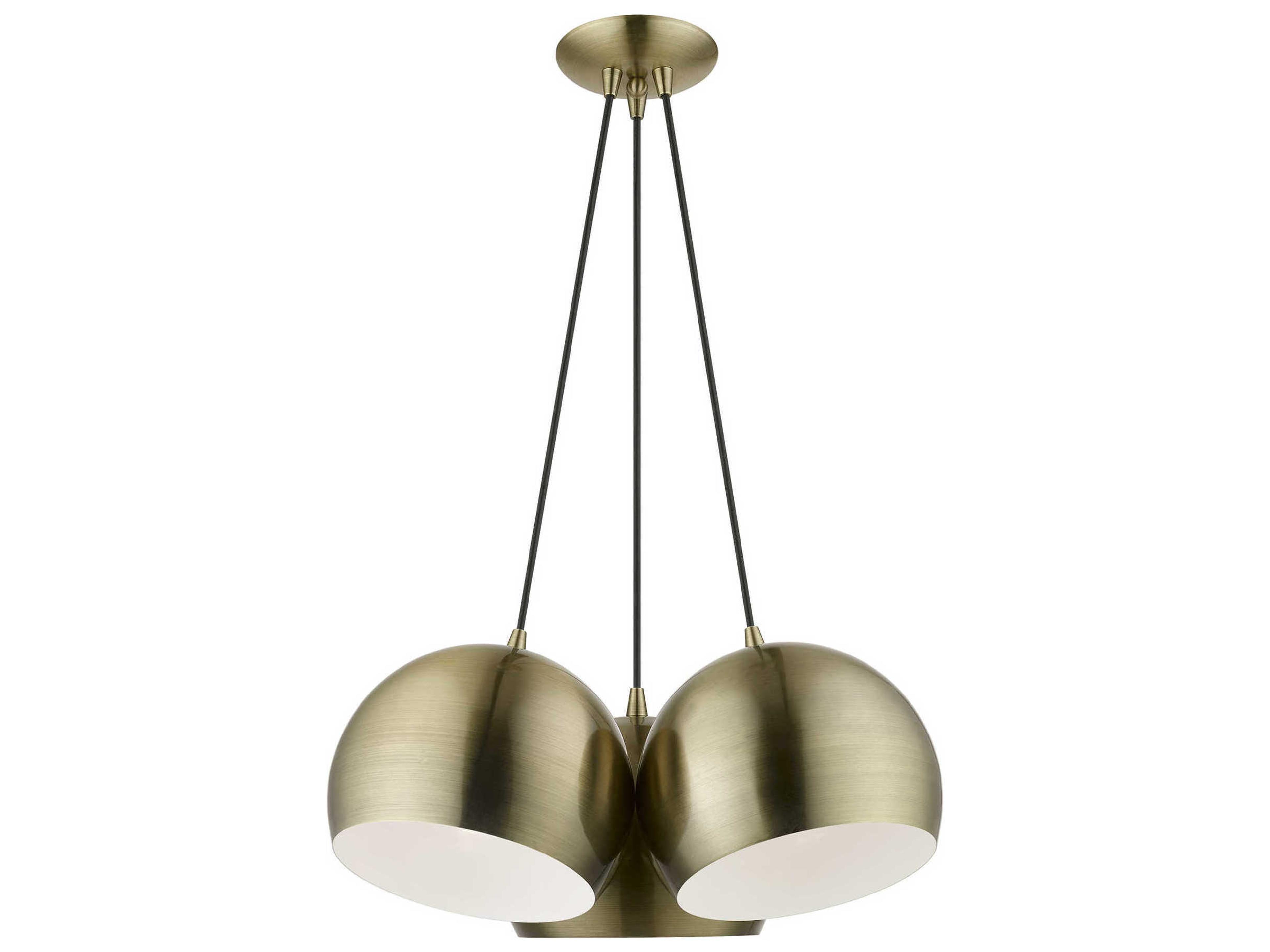 Livex Lighting Piedmont 3-Light Antique Brass White Dome Geometric Pendant