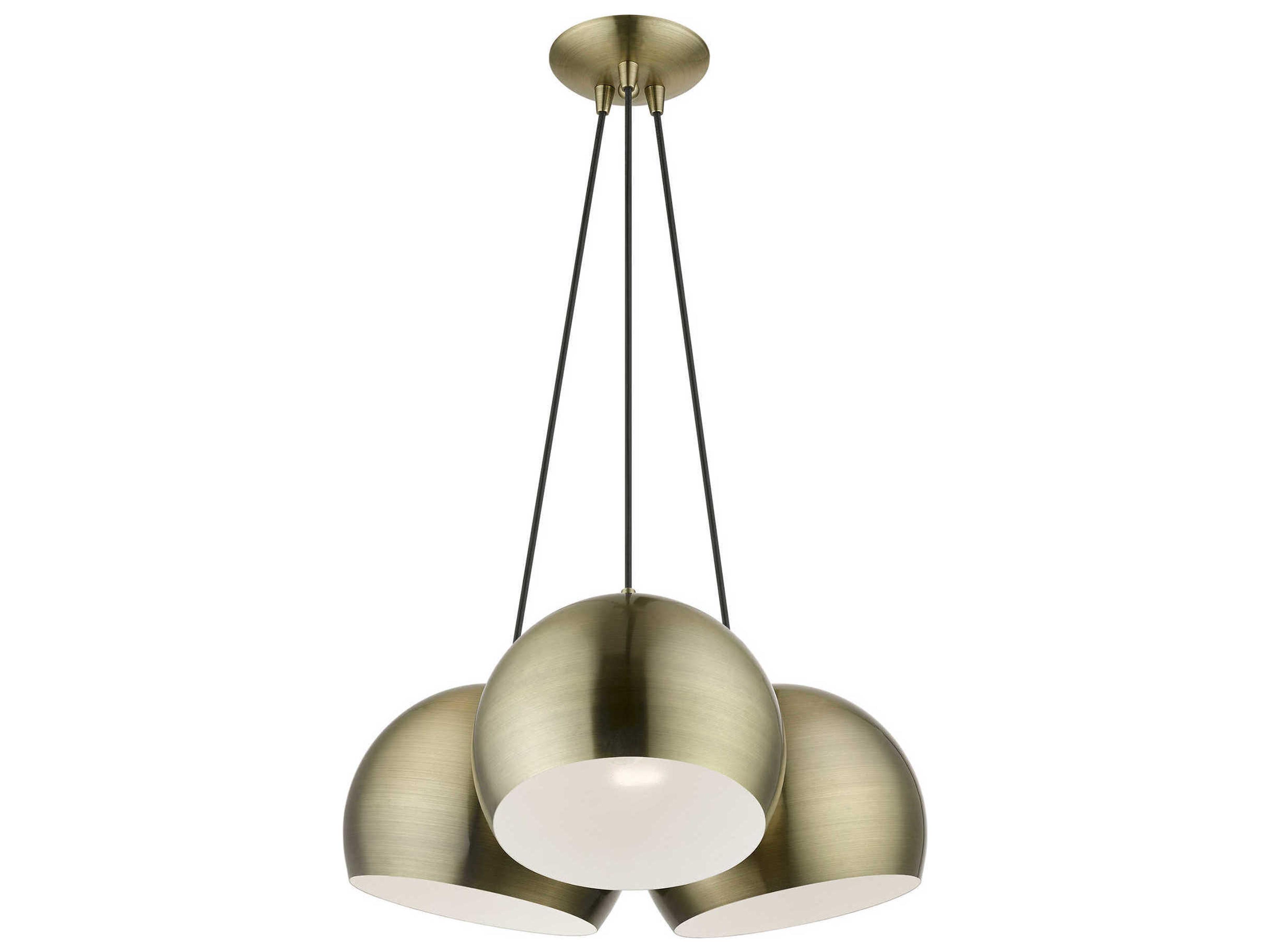 Livex Lighting Piedmont 3-Light Antique Brass White Dome Geometric Pendant