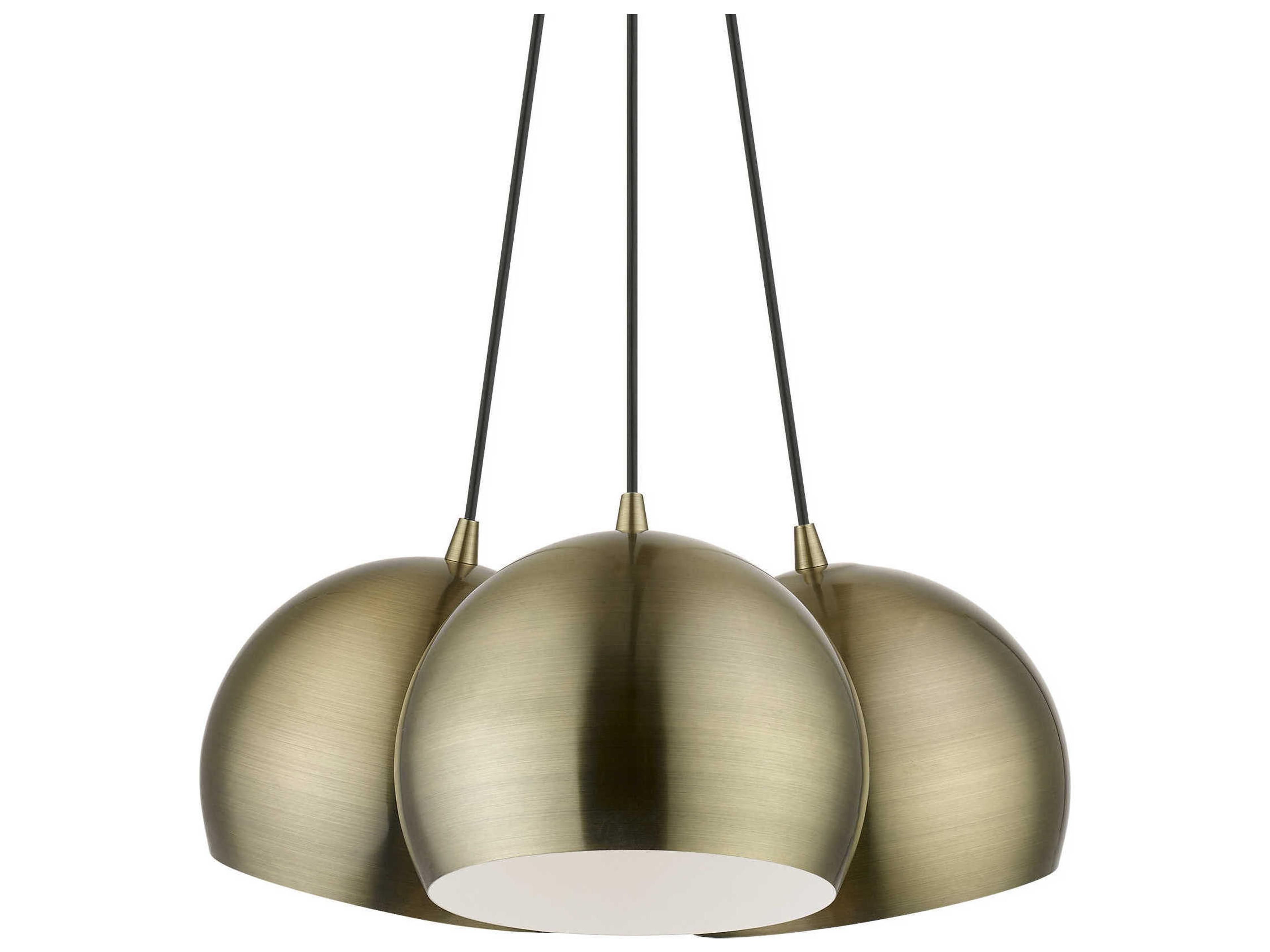 Livex Lighting Piedmont 3-Light Antique Brass White Dome Geometric Pendant
