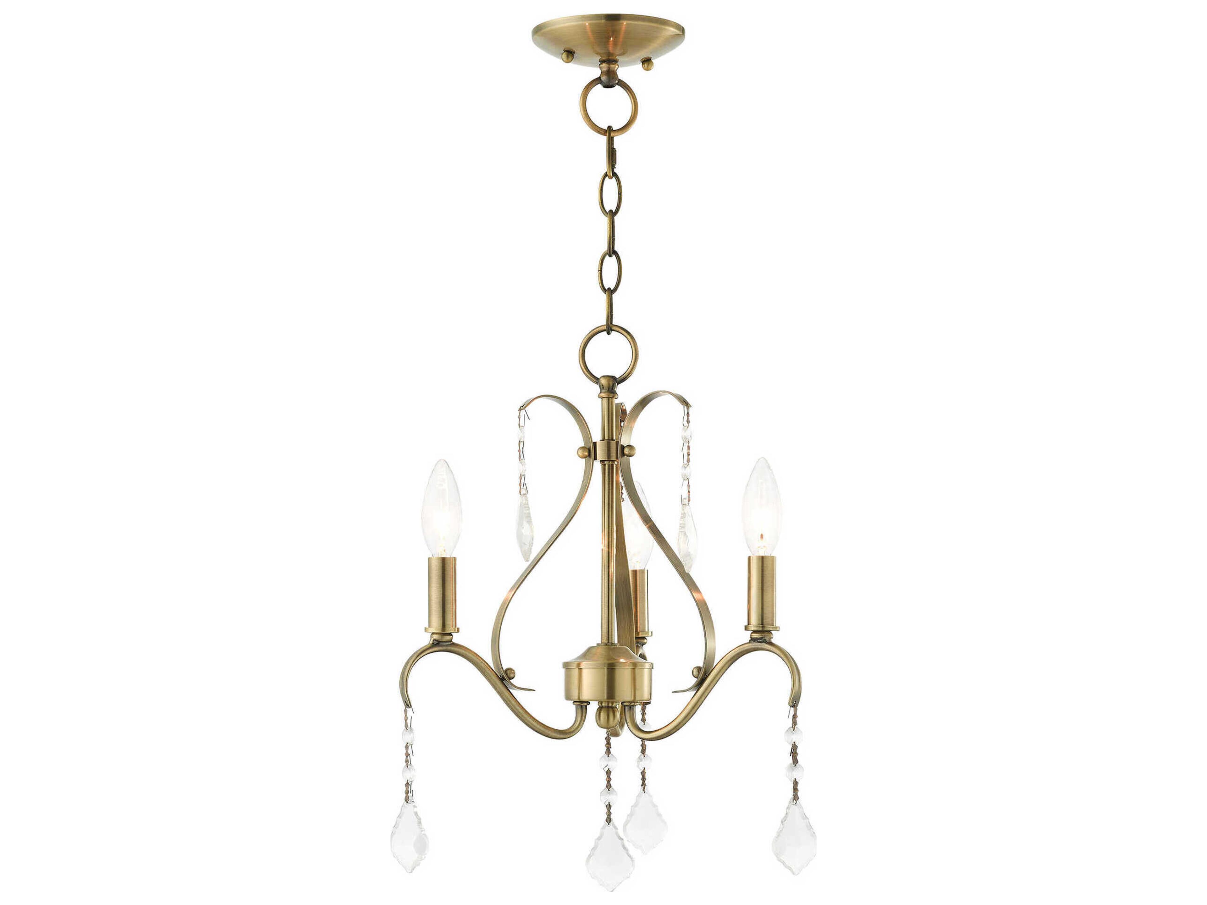 Caterina 3-Light Antique Brass Clear Crystals Candelabra Chandelier