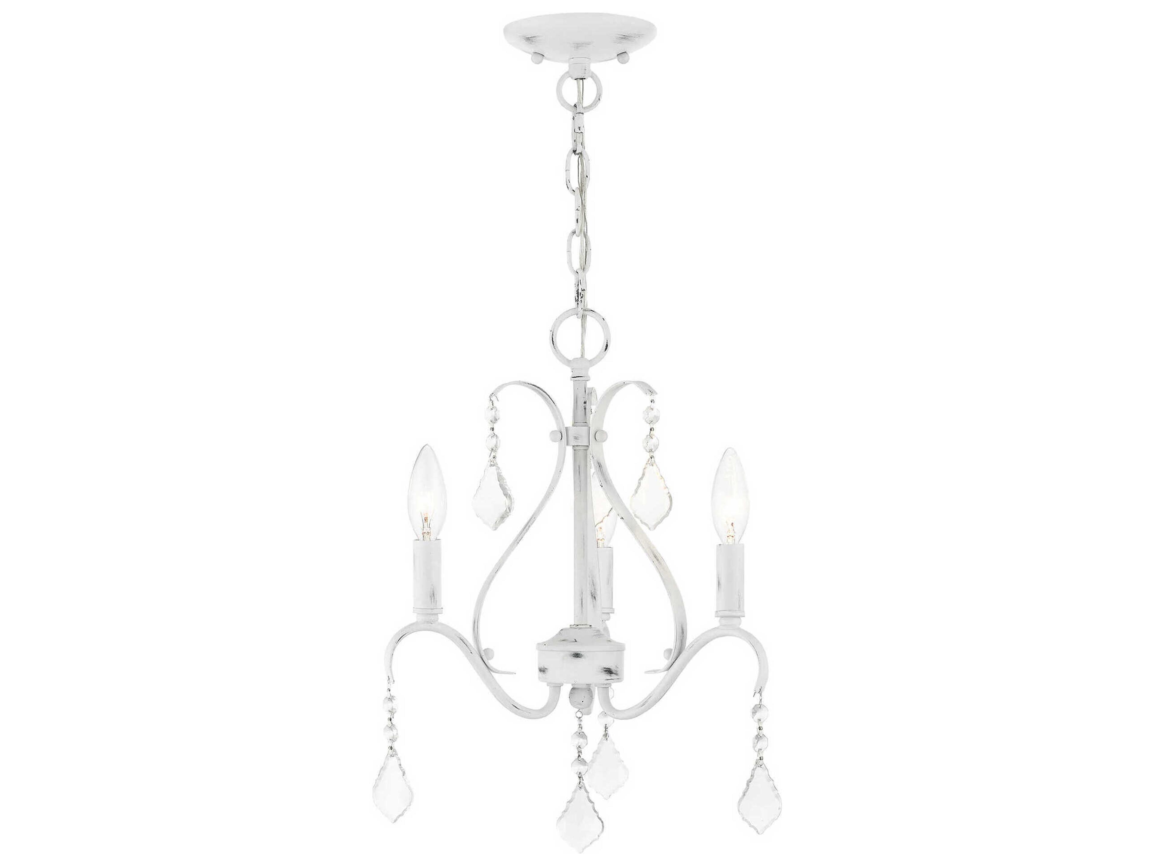 Caterina 3-Light Antique White Clear Crystals Candelabra Chandelier