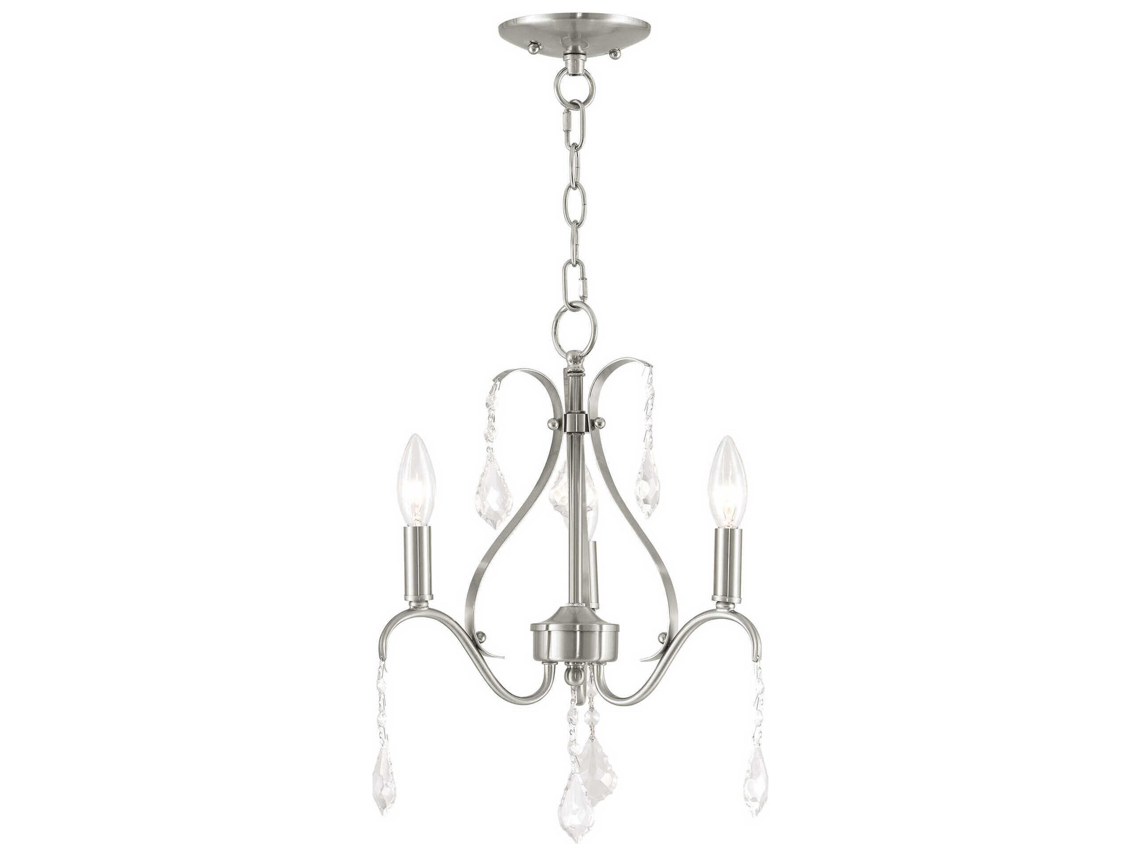 Caterina 3-Light Brushed Nickel Clear Crystal Candelabra Chandelier