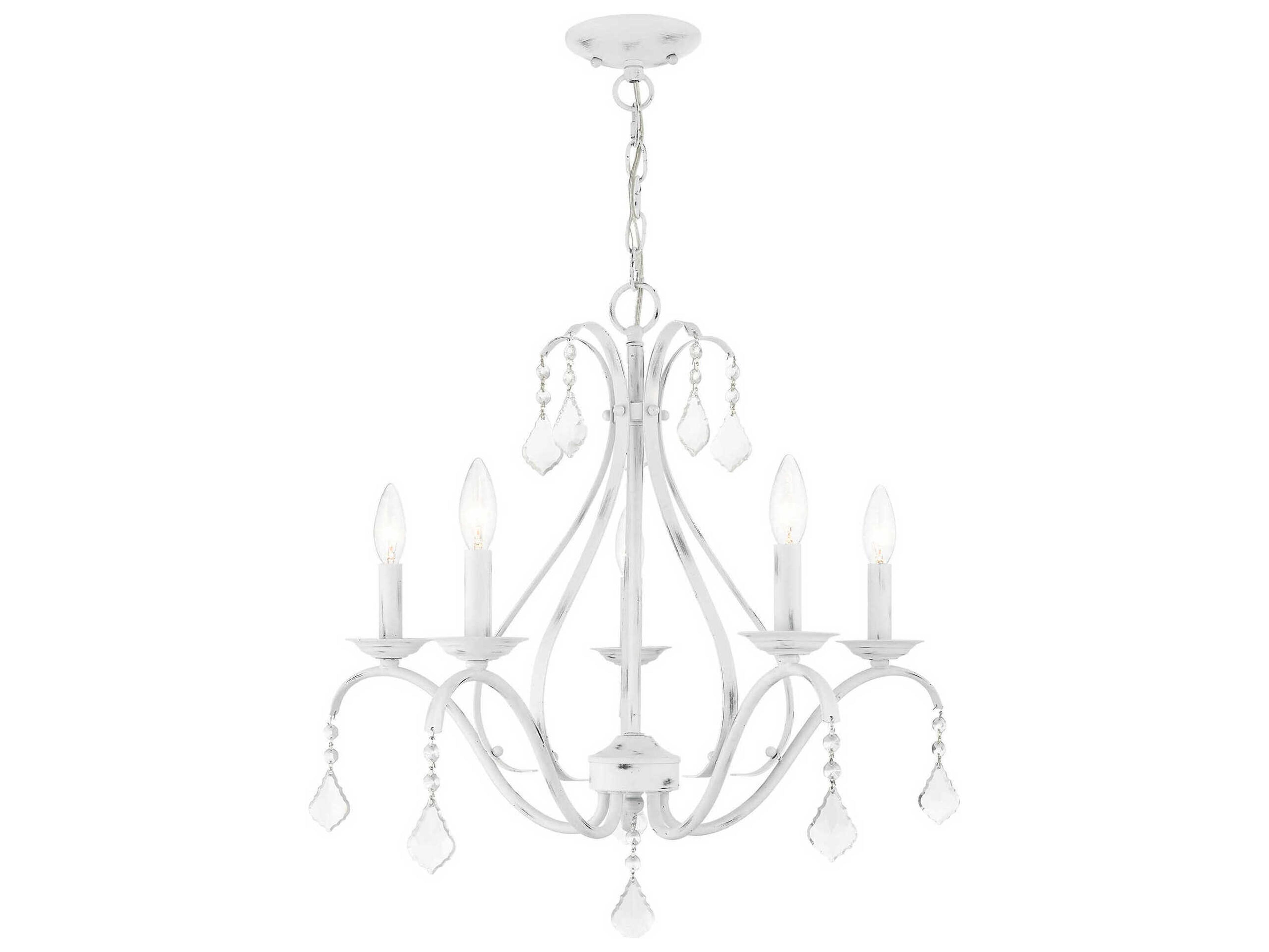 Caterina 5-Light Antique White Clear Crystals Candelabra Chandelier