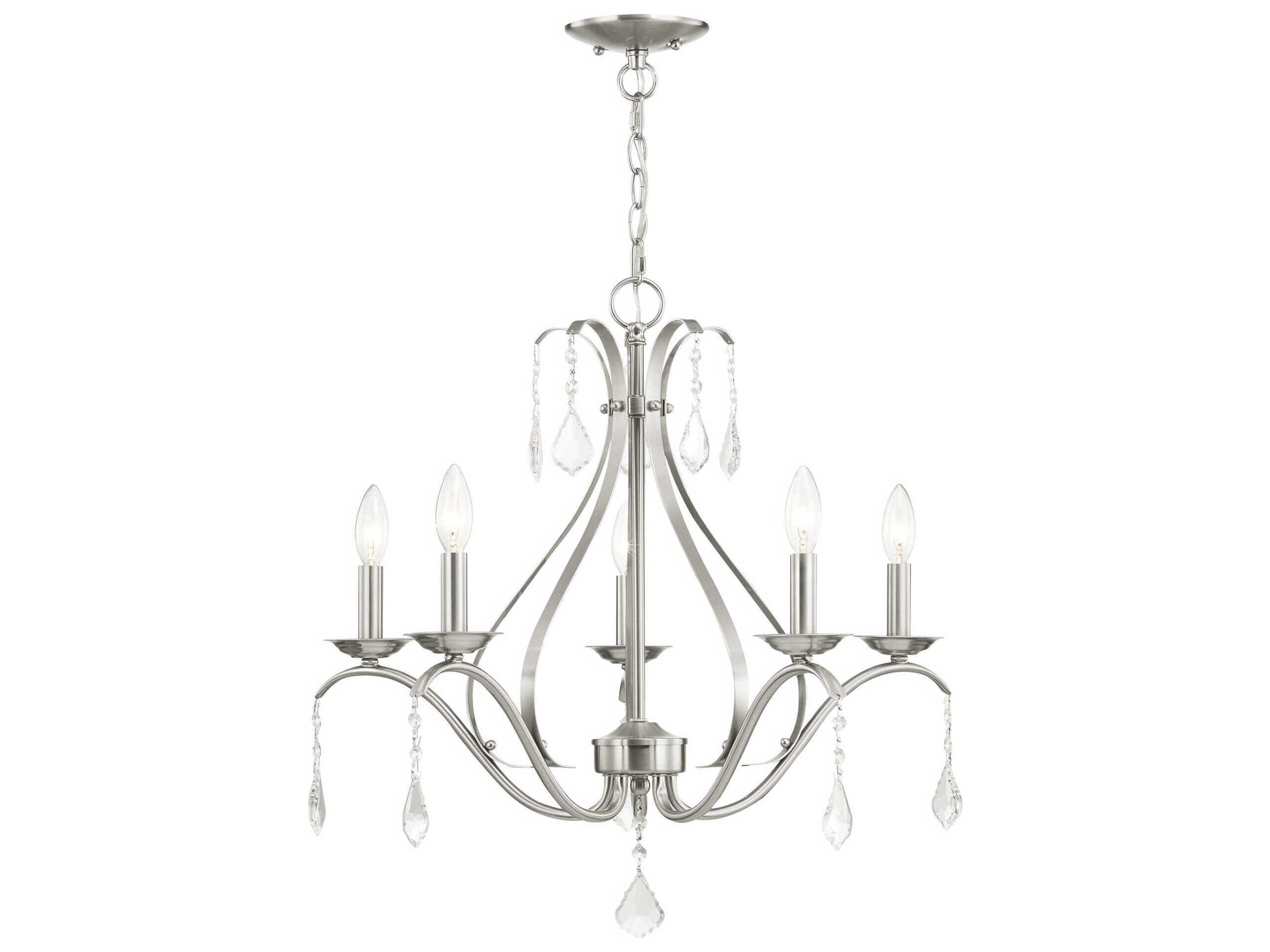 Caterina 5-Light Brushed Nickel Clear Crystal Candelabra Chandelier