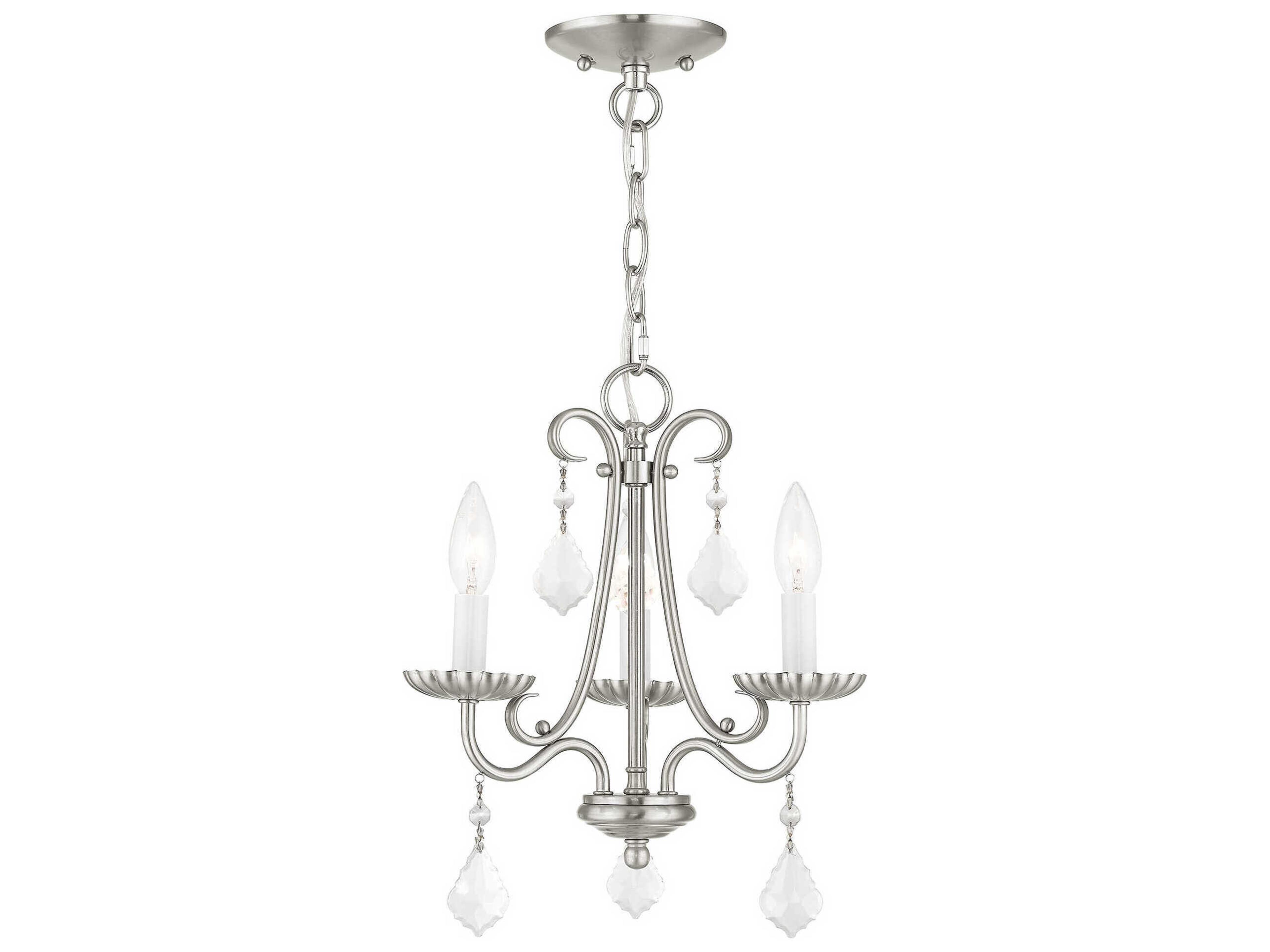 Daphne 3-Light Brushed Nickel Crystal Candelabra Chandelier