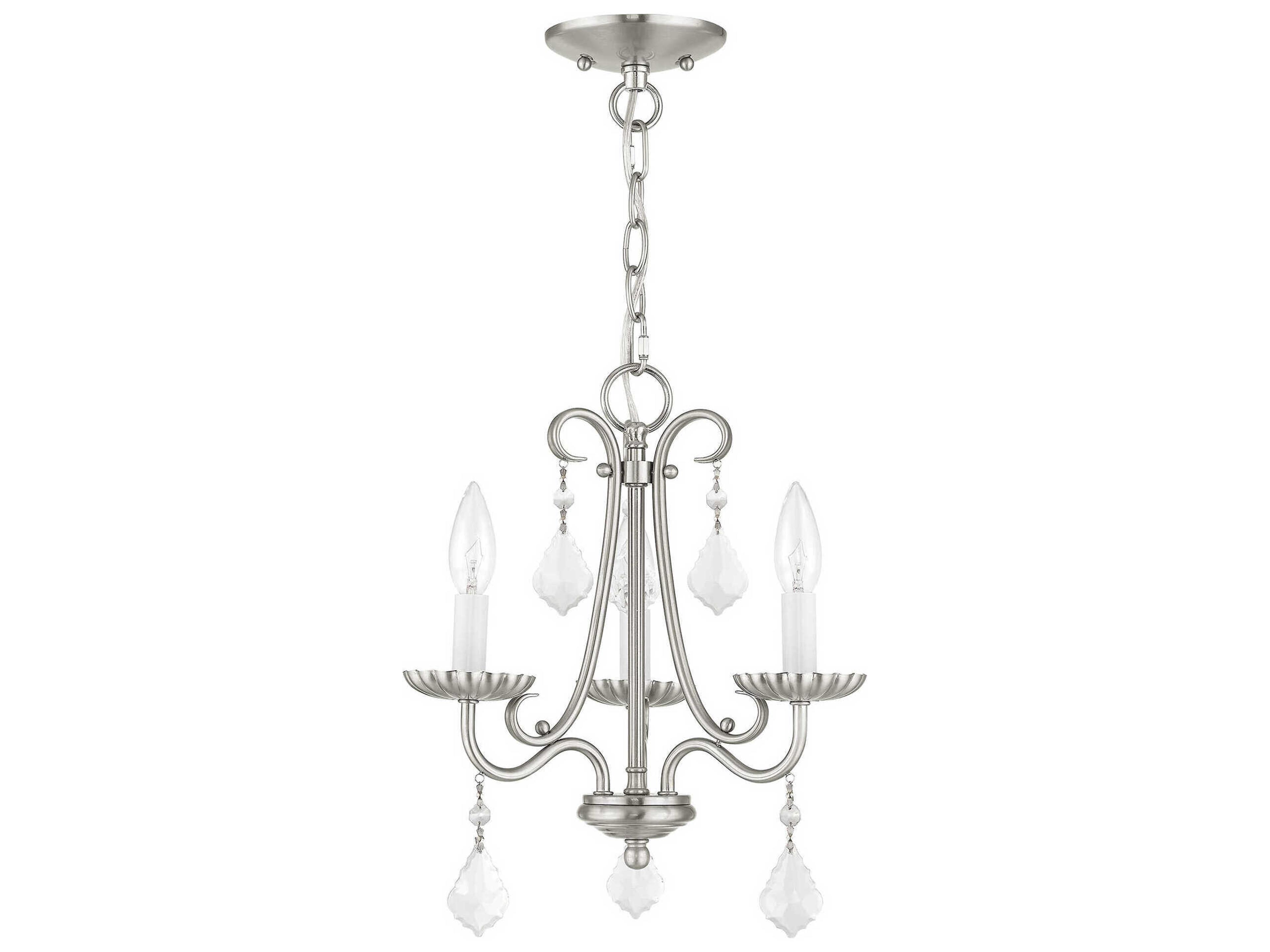 Livex Lighting Daphne 3-Light Brushed Nickel Crystal Candelabra Chandelier