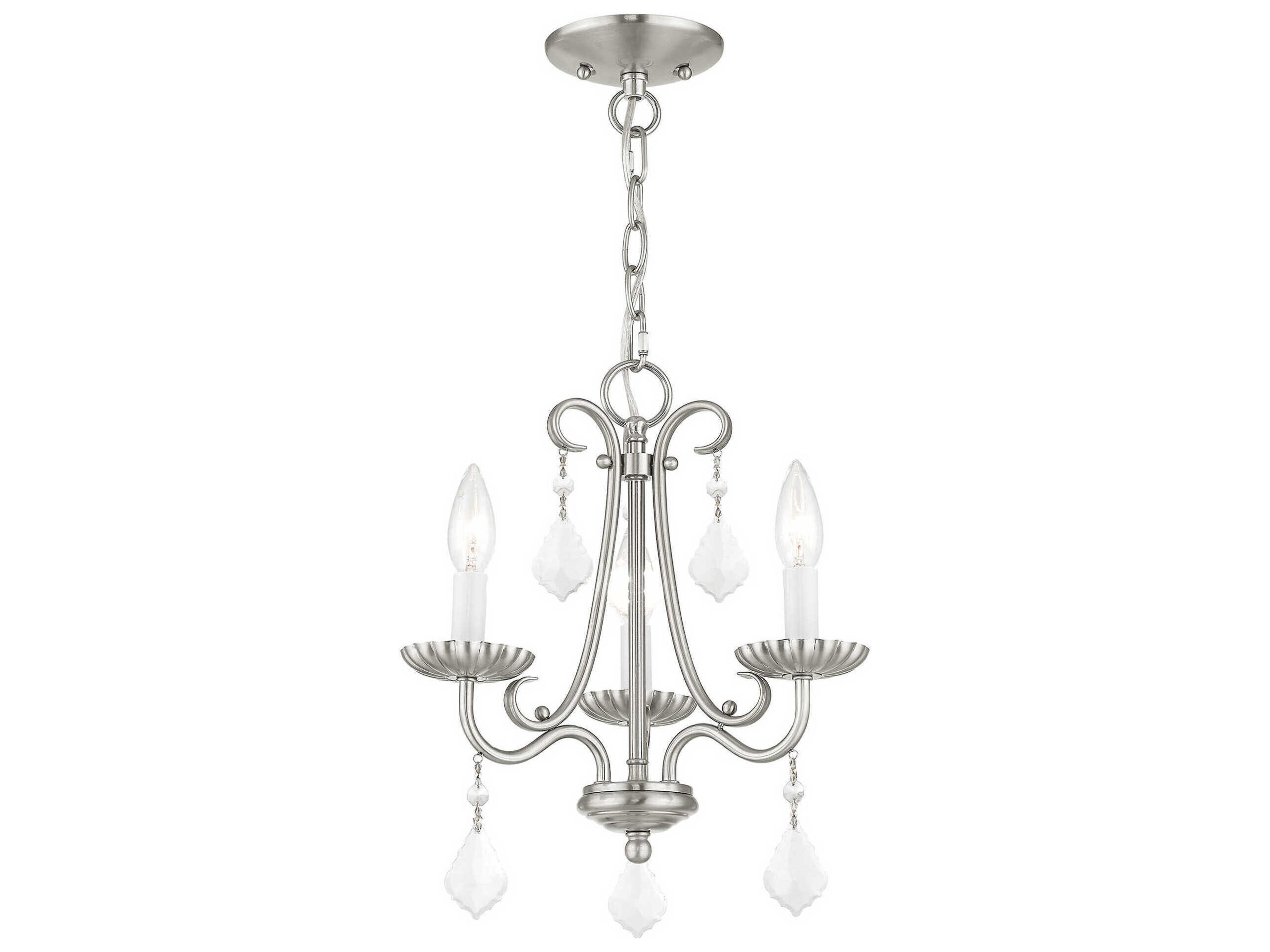 Livex Lighting Daphne 3-Light Brushed Nickel Crystal Candelabra Chandelier
