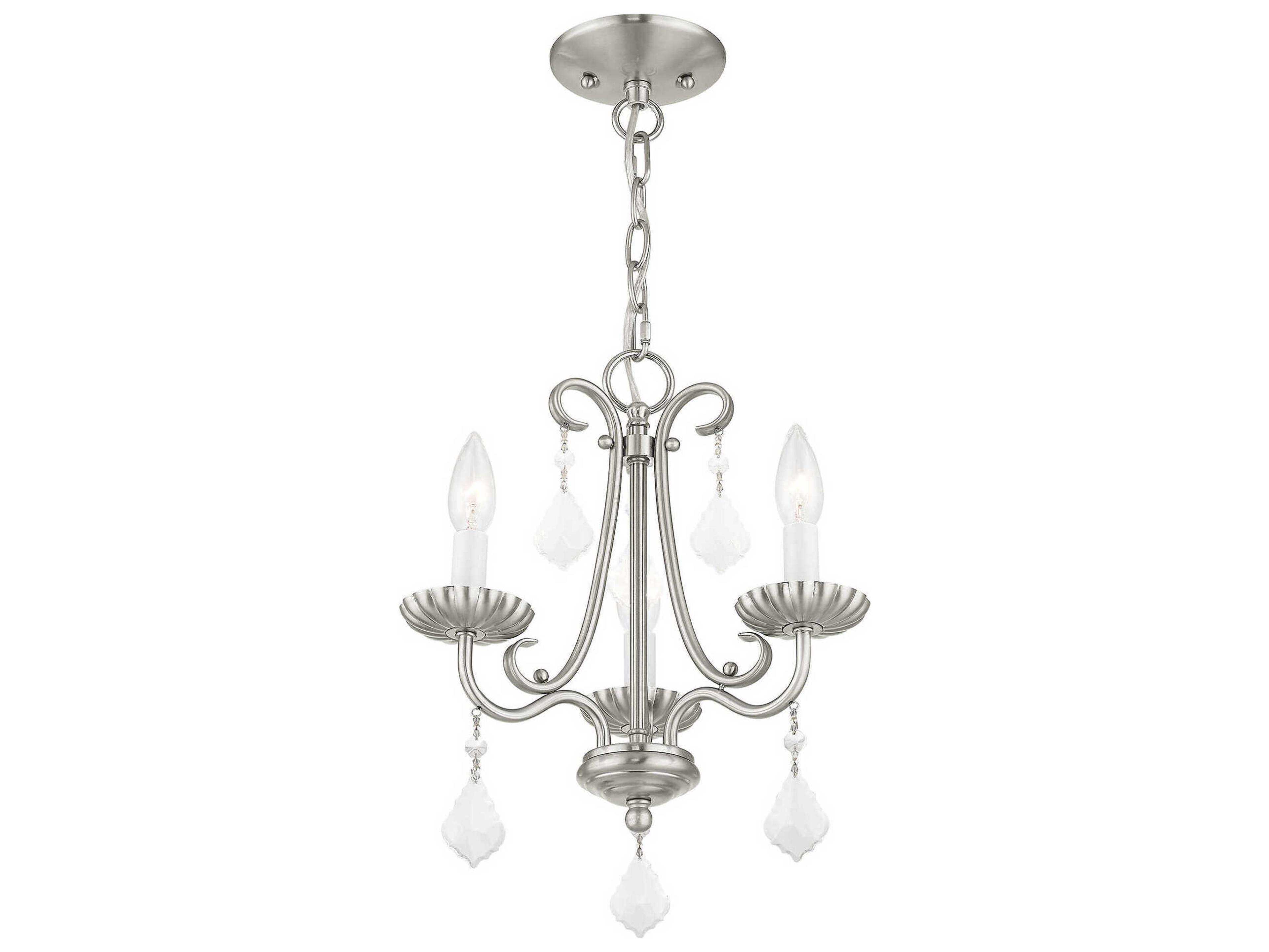 Livex Lighting Daphne 3-Light Brushed Nickel Crystal Candelabra Chandelier
