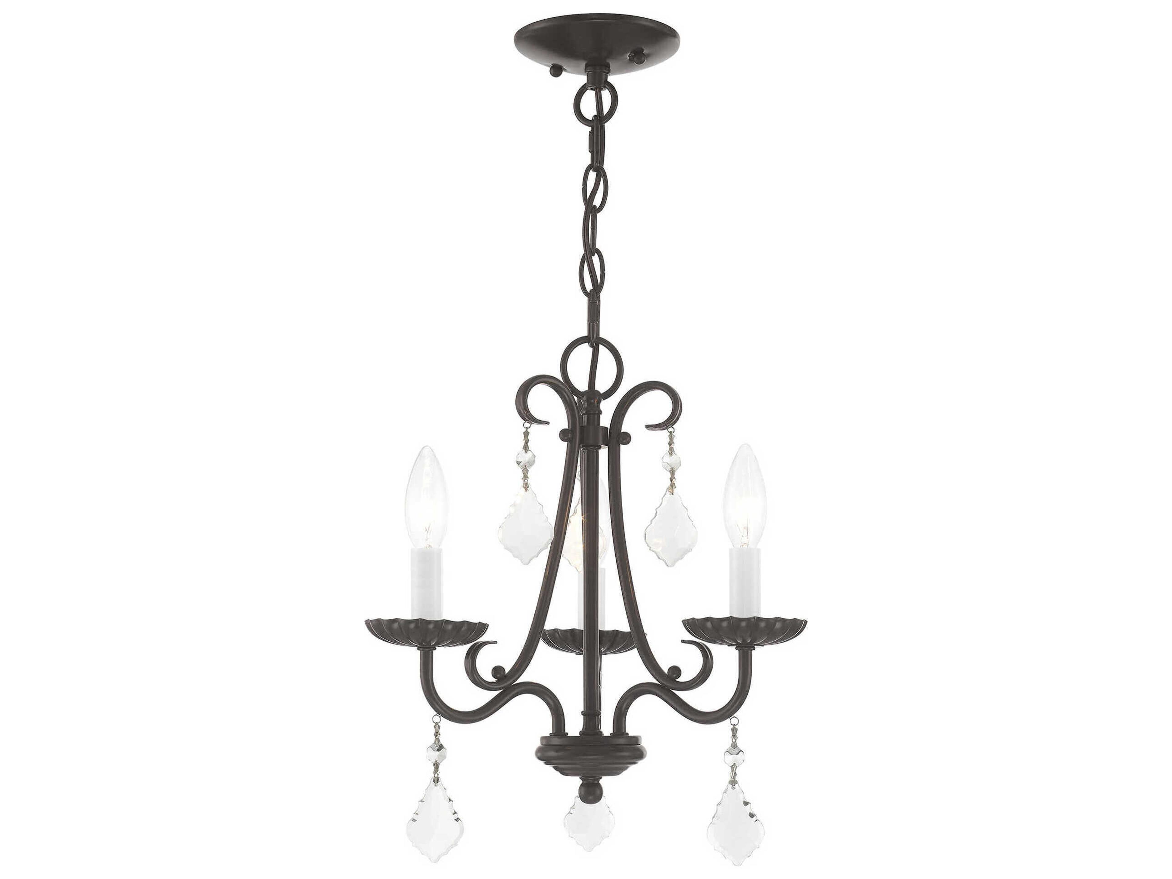 Daphne 3-Light English Bronze Crystal Candelabra Chandelier