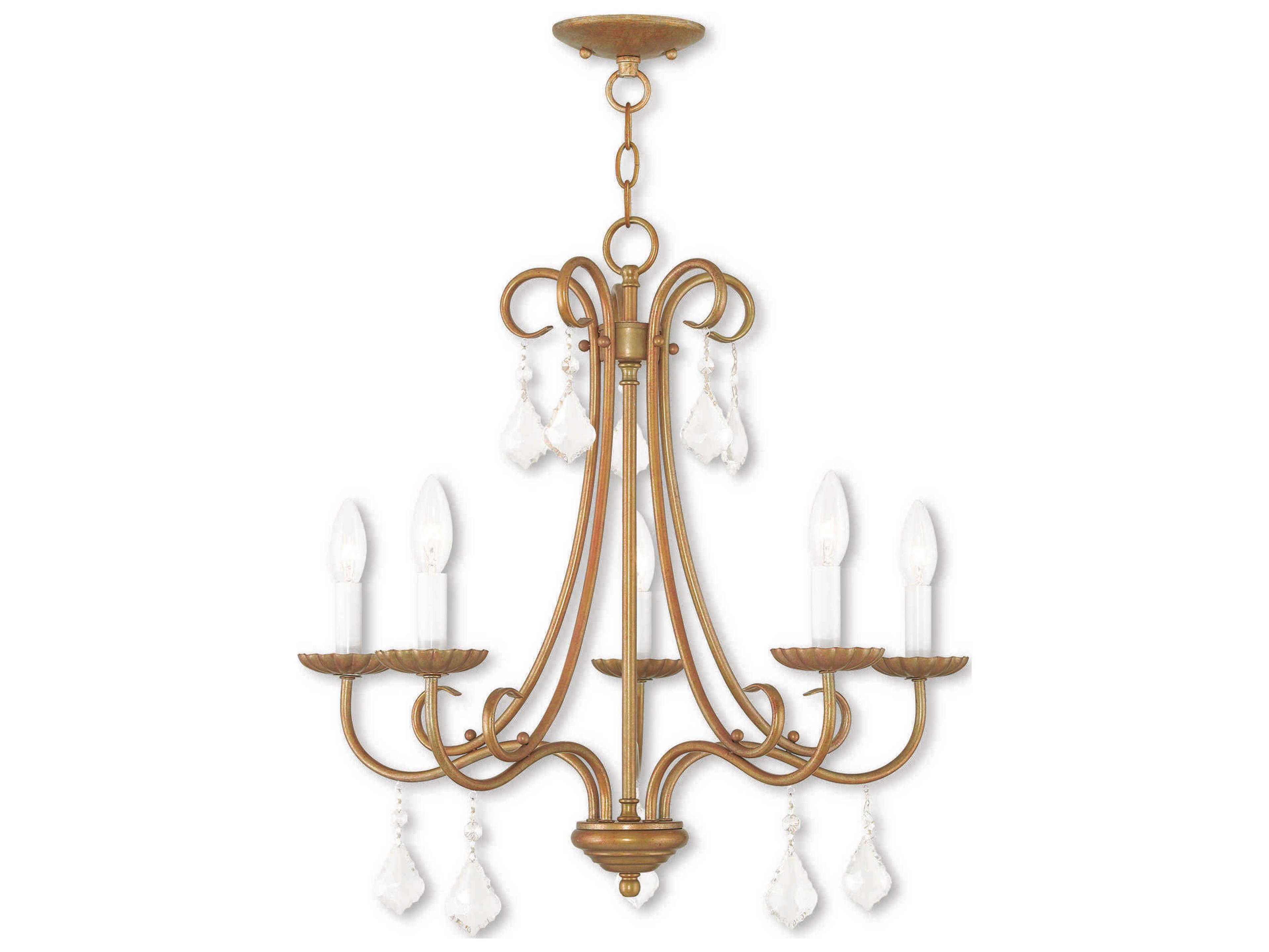 Daphne 5-Light Antique Gold Leaf Crystal Candelabra Chandelier