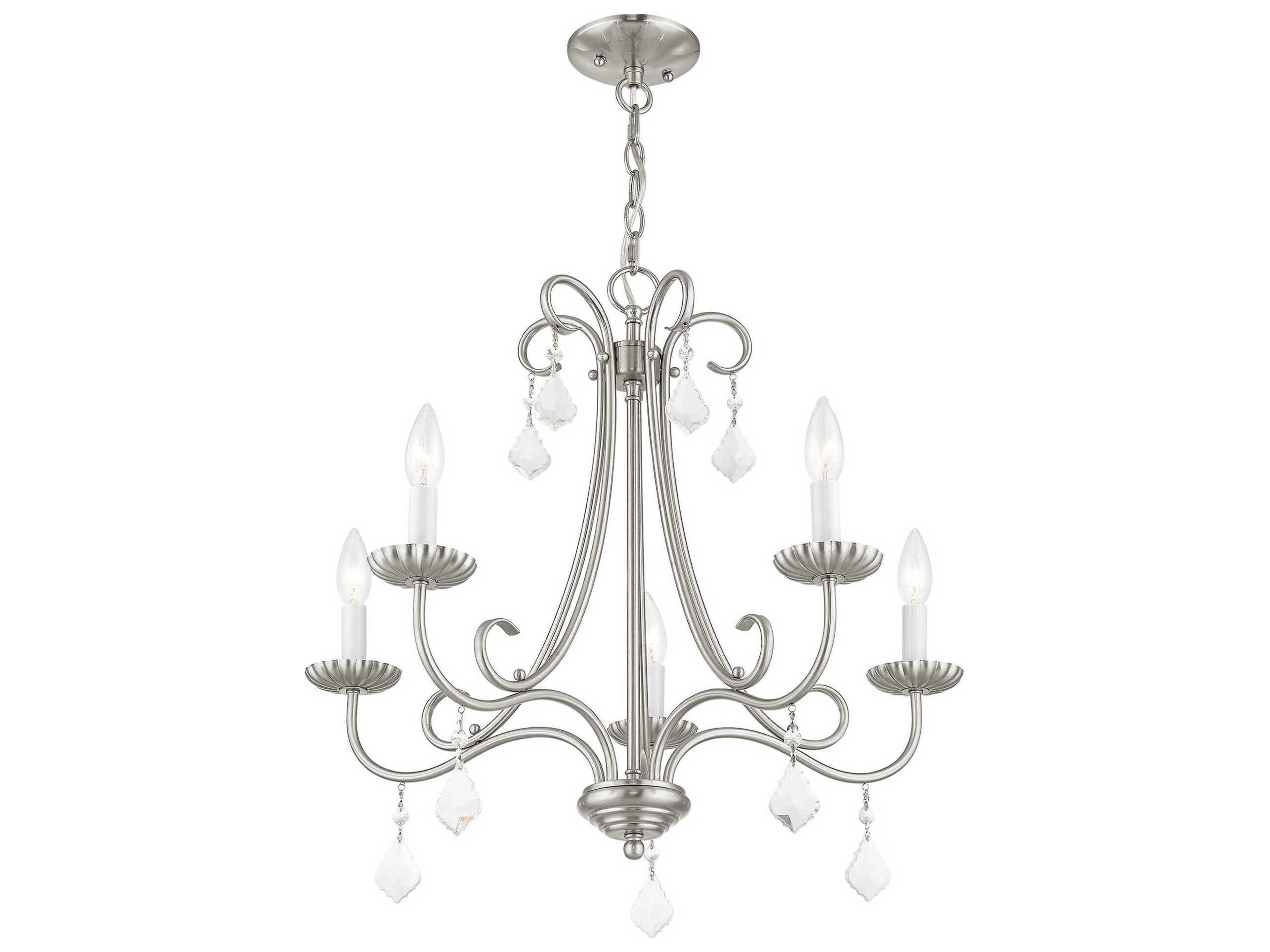 Livex Lighting Daphne 5-Light Brushed Nickel Crystal Candelabra Chandelier