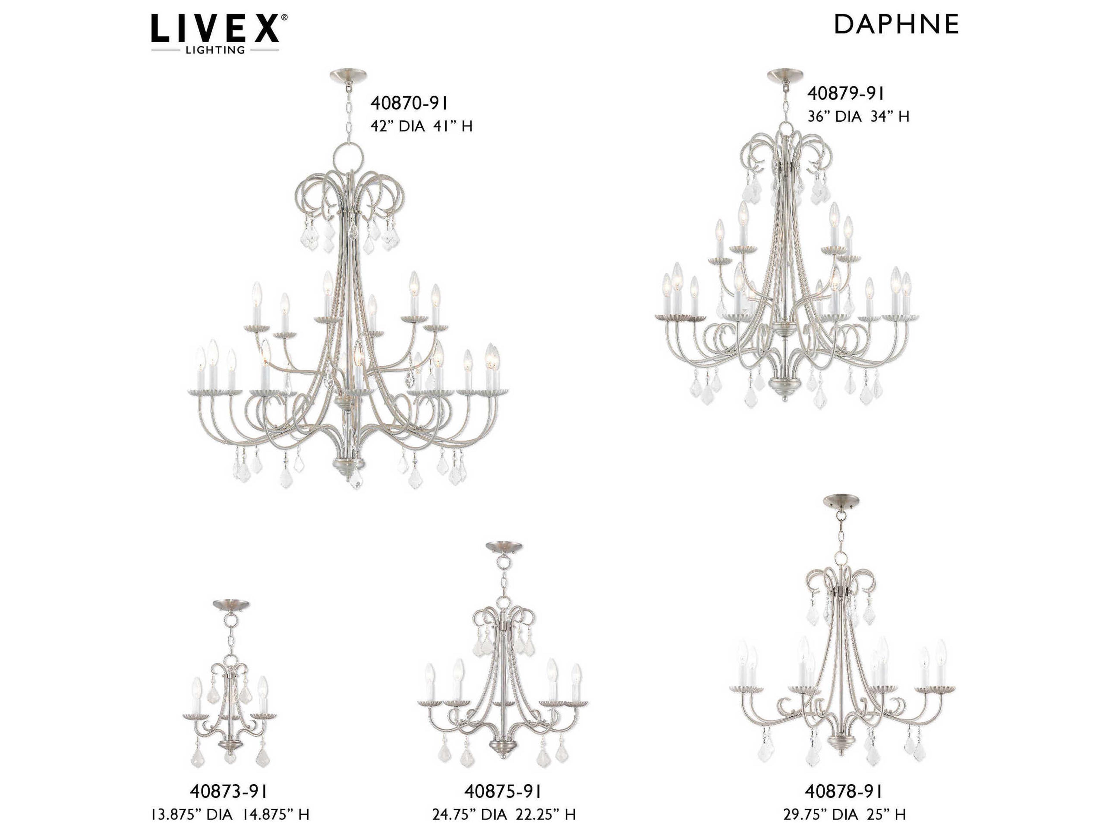 Livex Lighting Daphne 5-Light Brushed Nickel Crystal Candelabra Chandelier