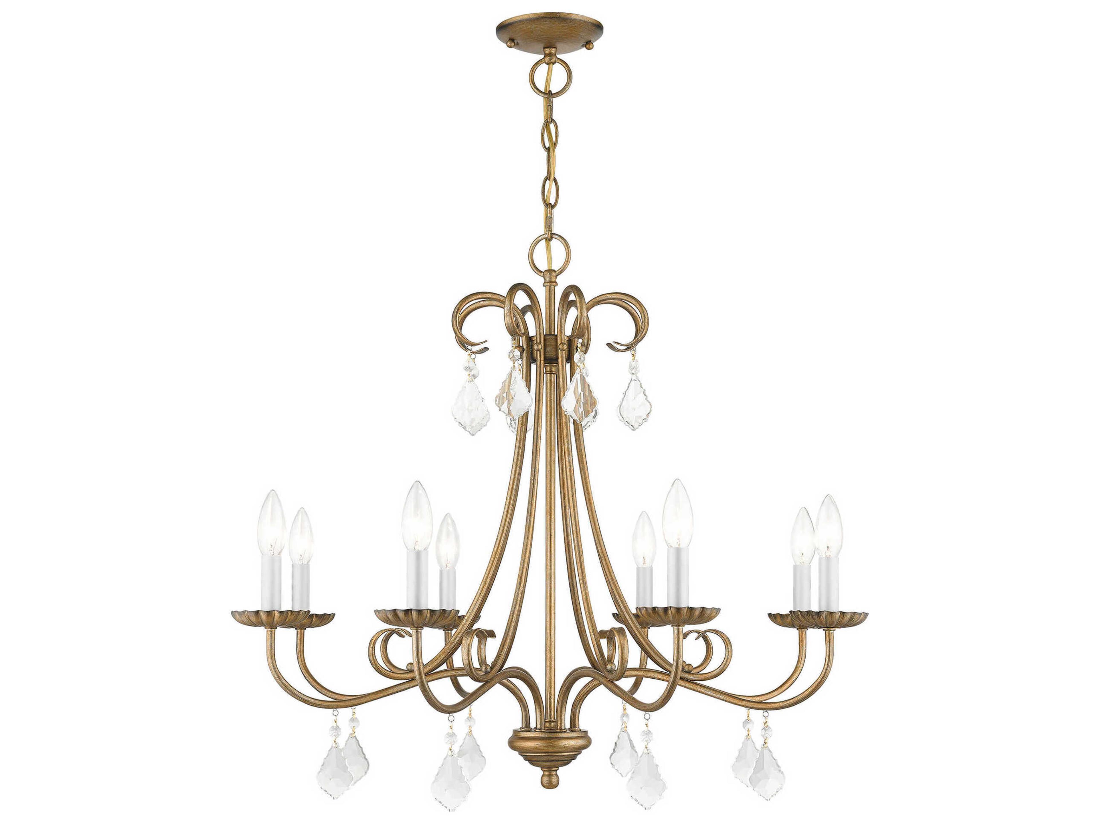 Daphne 8-Light Antique Gold Leaf Crystal Candelabra Chandelier