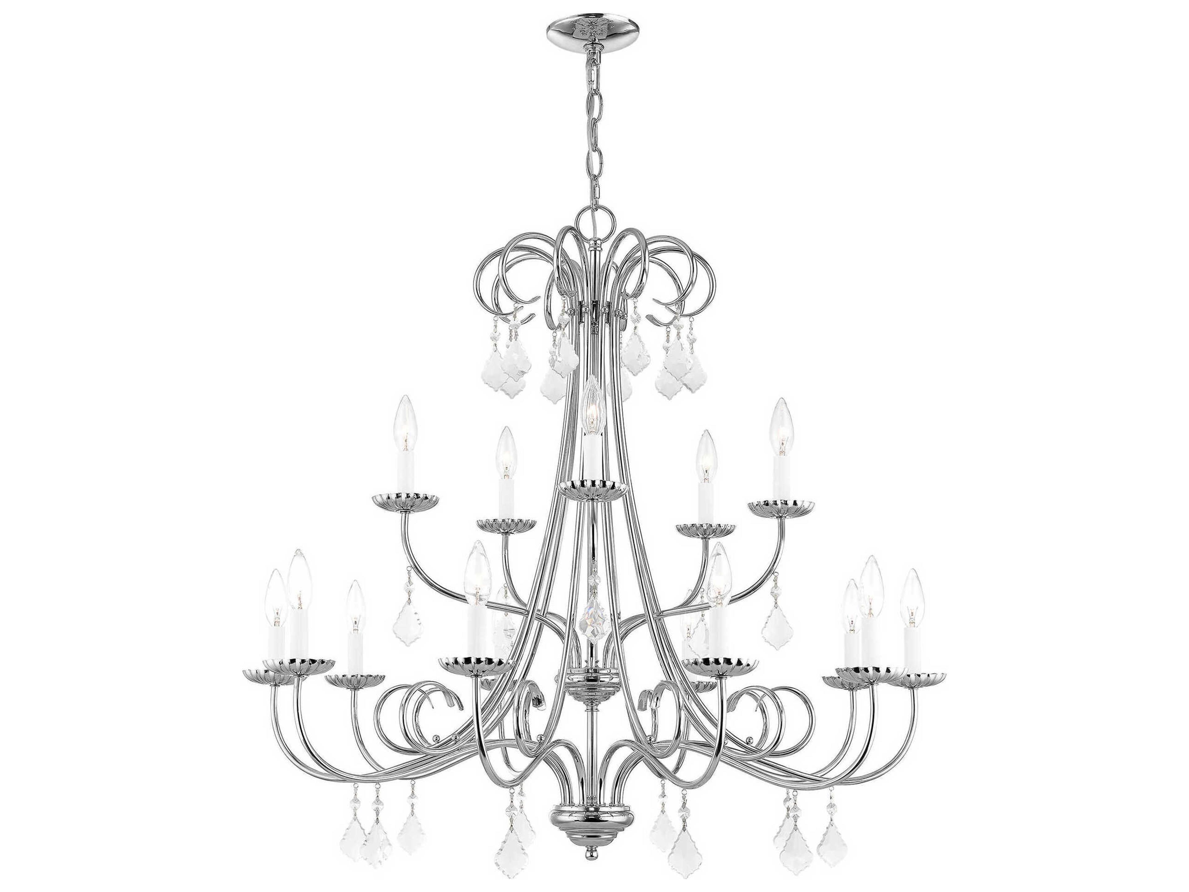 Daphne 15-Light Polished Chrome Crystal Candelabra Tiered Chandelier