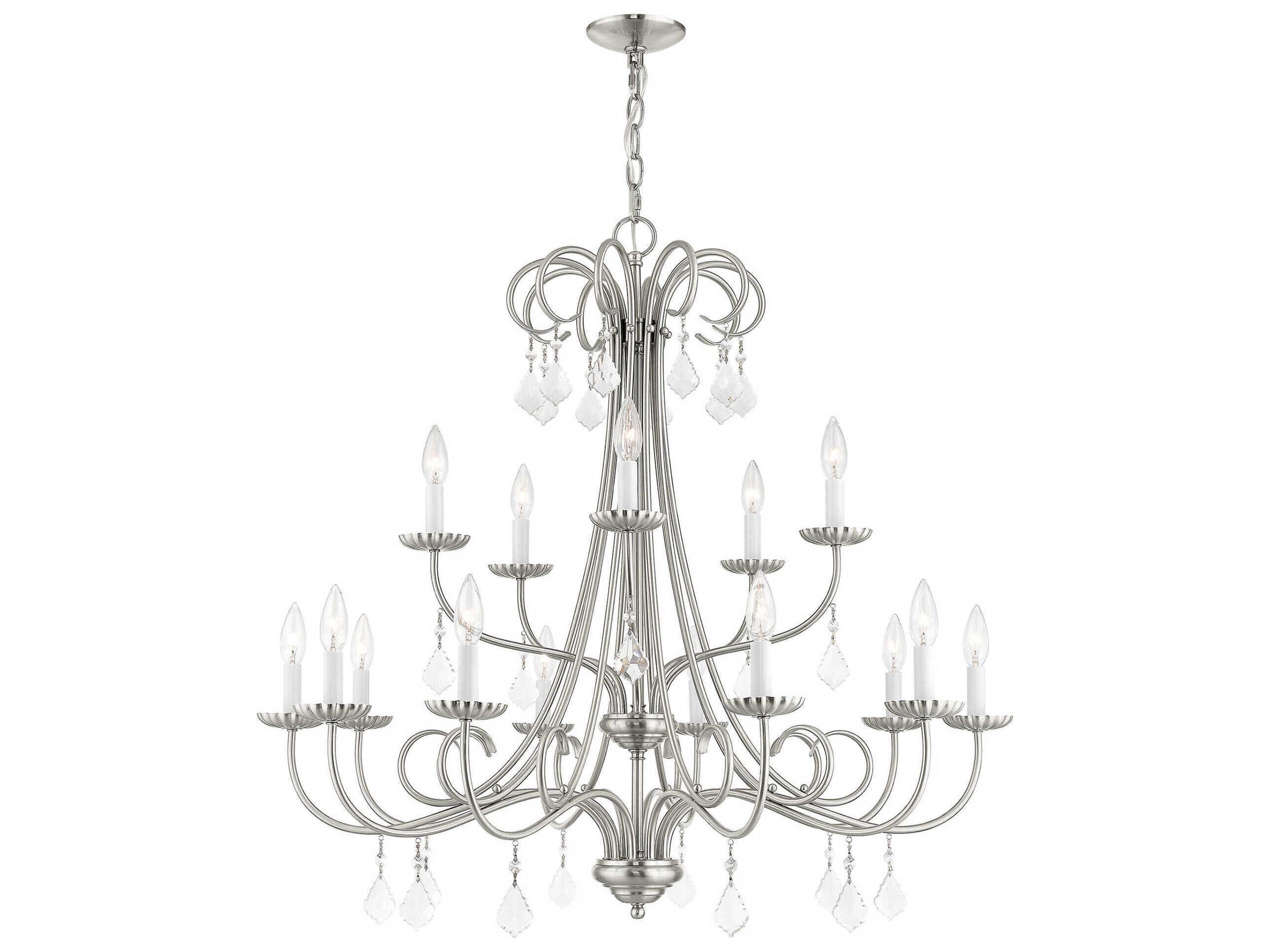 Daphne 15-Light Brushed Nickel Crystal Candelabra Tiered Chandelier