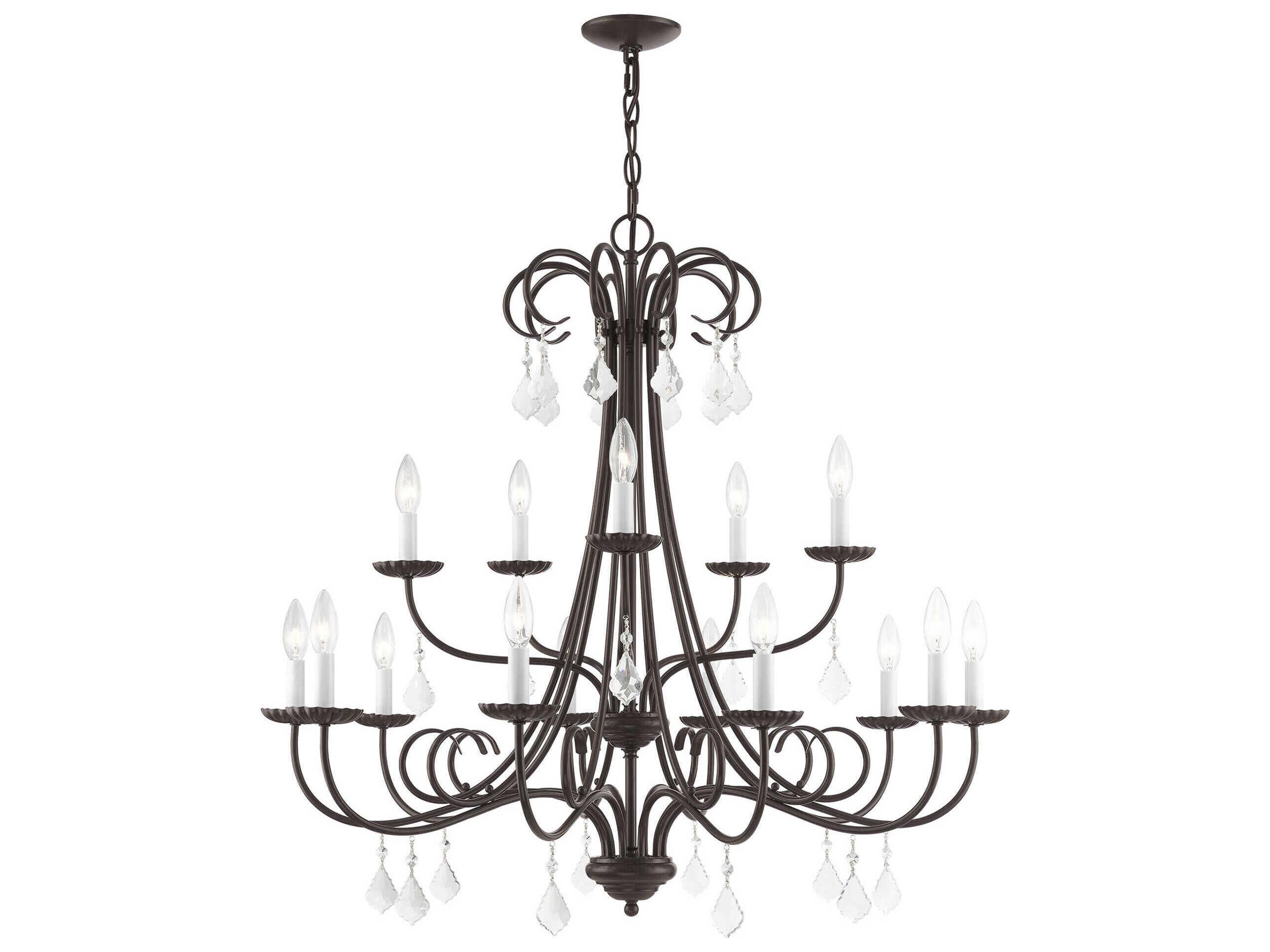 Daphne 15-Light English Bronze Crystal Candelabra Tiered Chandelier