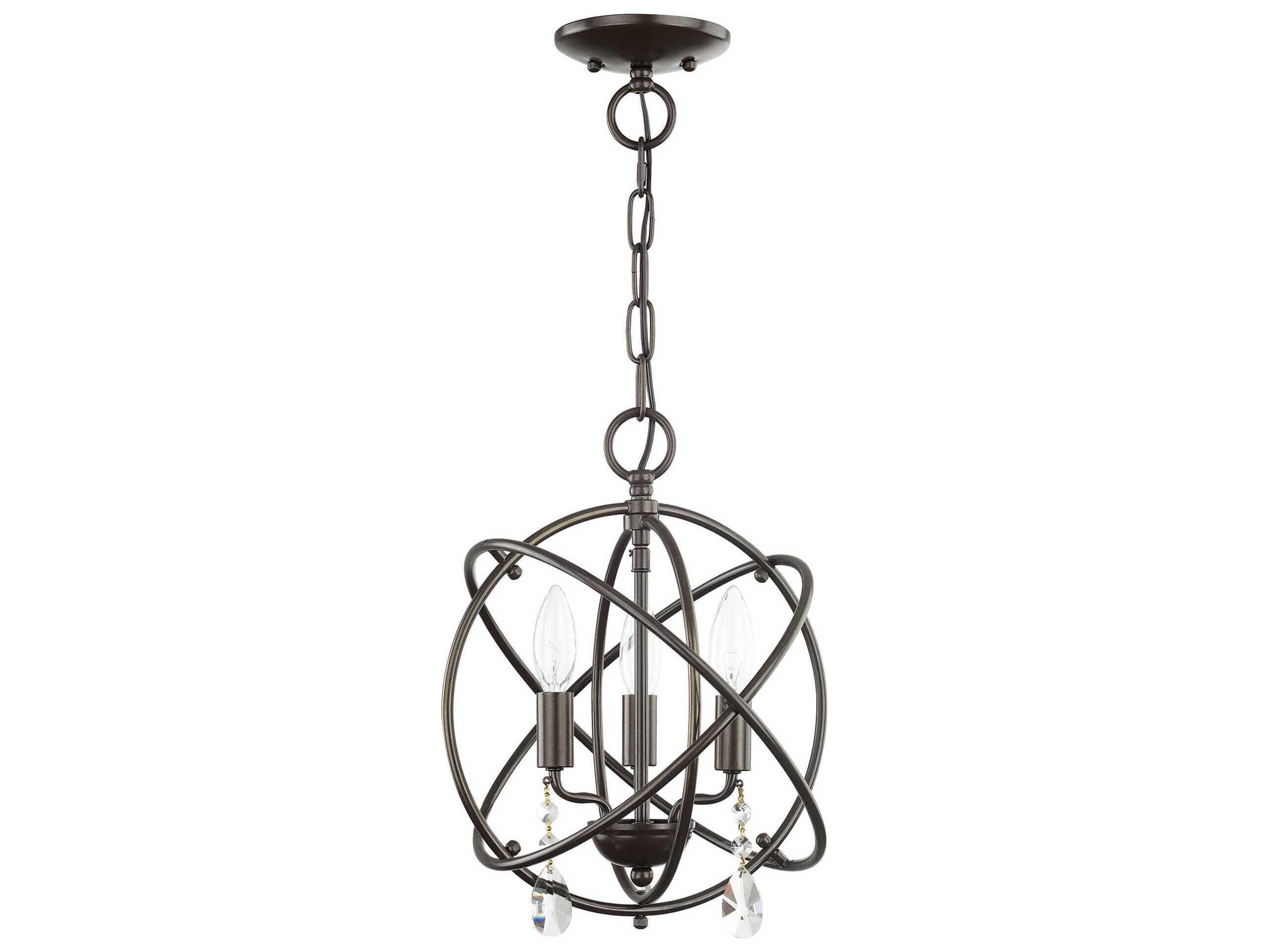 Livex Lighting Aria 3-Light English Bronze Crystal Candelabra Geometric Chandelier