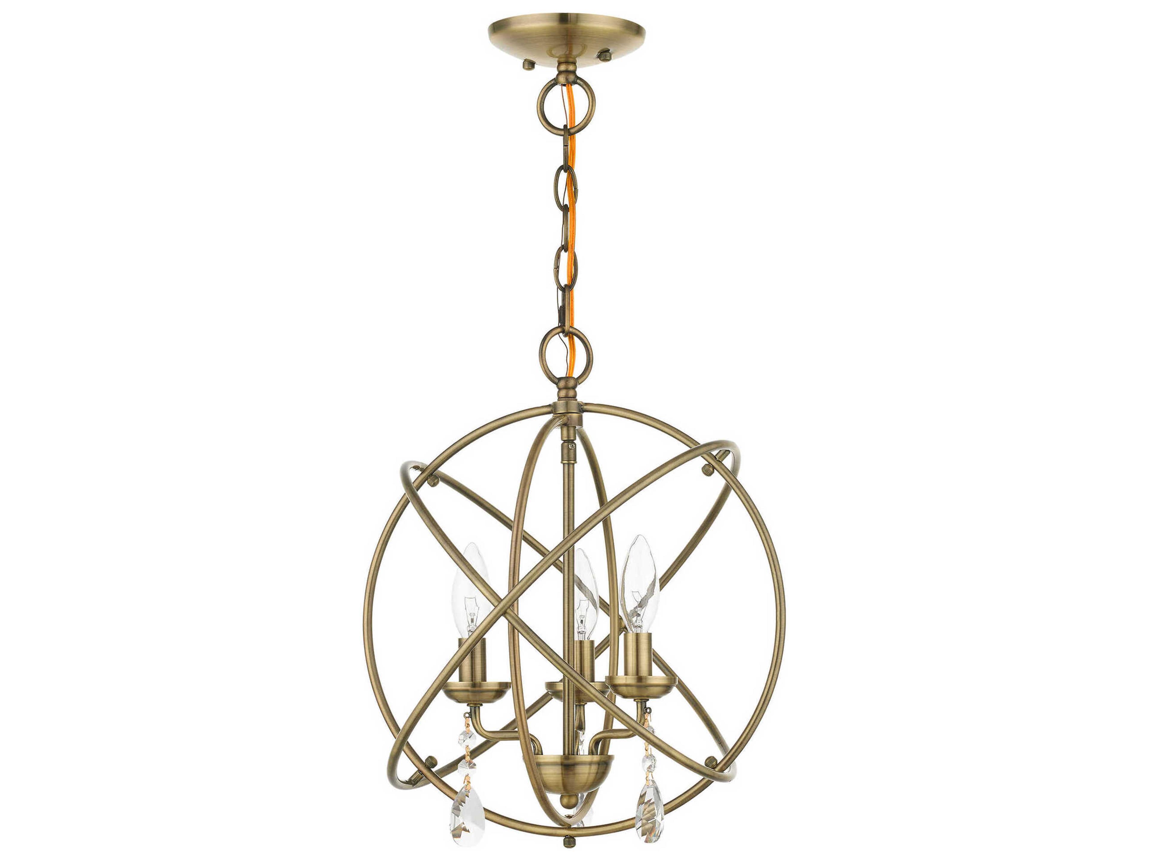Livex Lighting Aria 3-Light Antique Brass Crystal Candelabra Geometric Chandelier