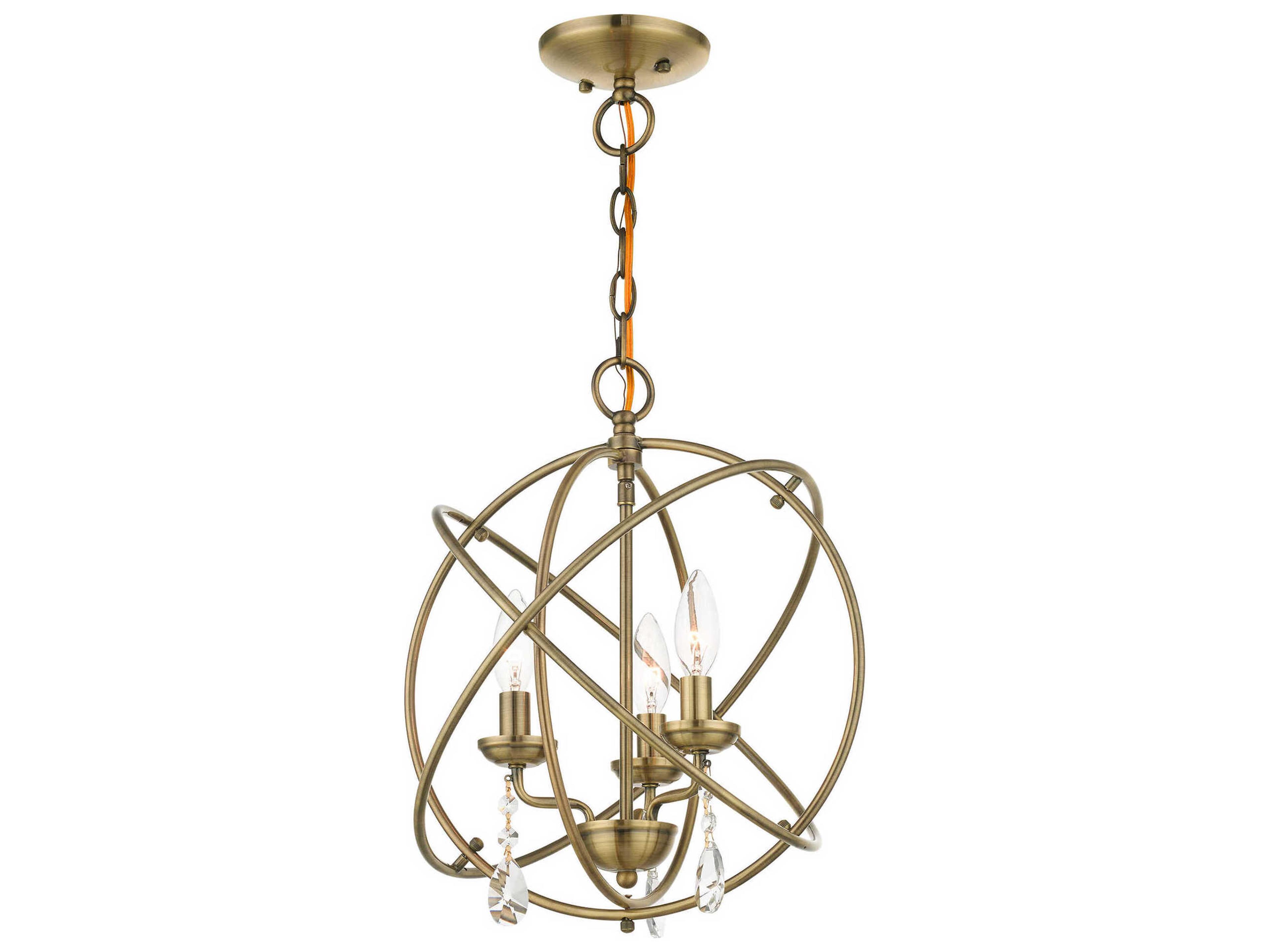 Livex Lighting Aria 3-Light Antique Brass Crystal Candelabra Geometric Chandelier