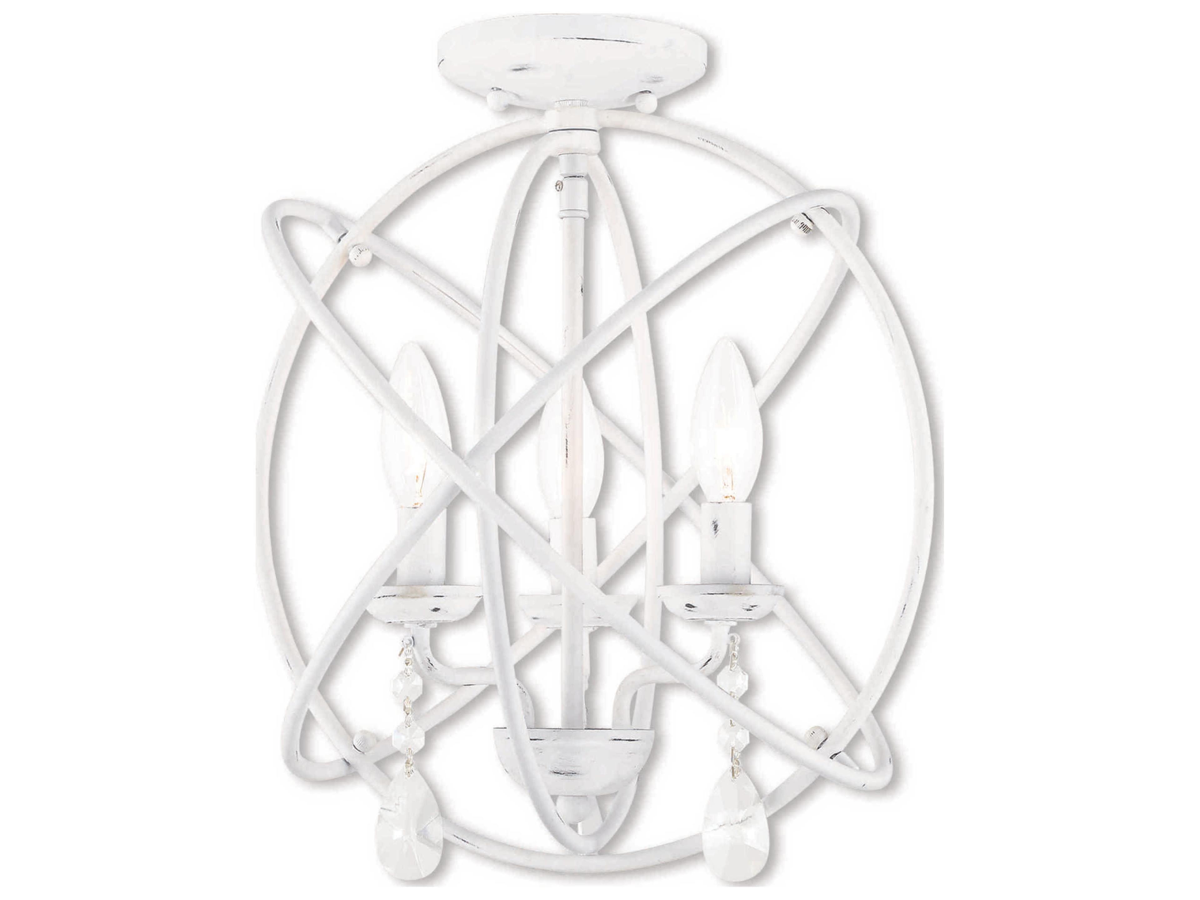 Livex Lighting Aria 3-Light Antique White Crystal Candelabra Geometric Chandelier