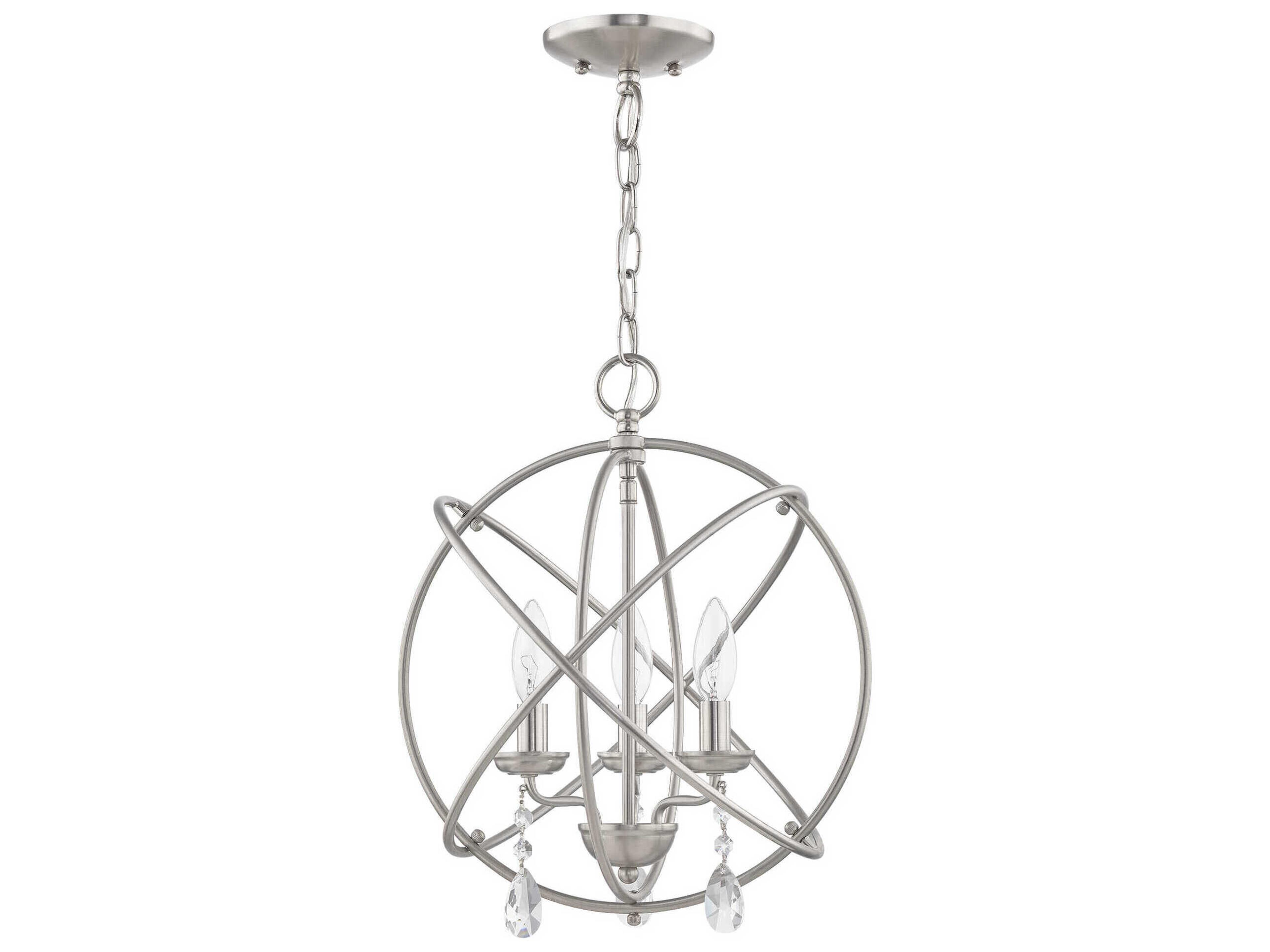 Livex Lighting Aria 3-Light Brushed Nickel Crystal Candelabra Geometric Chandelier