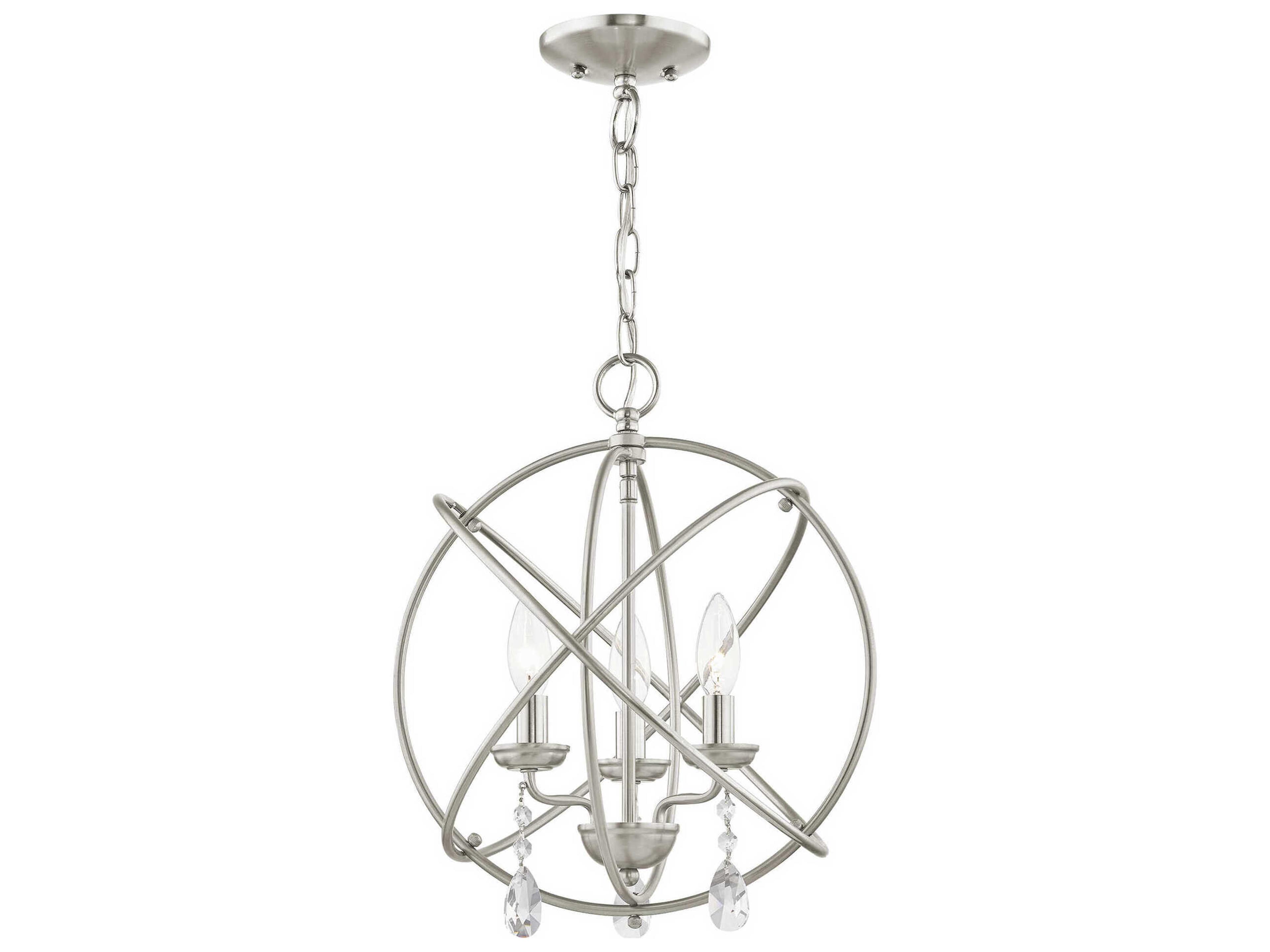 Livex Lighting Aria 3-Light Brushed Nickel Crystal Candelabra Geometric Chandelier