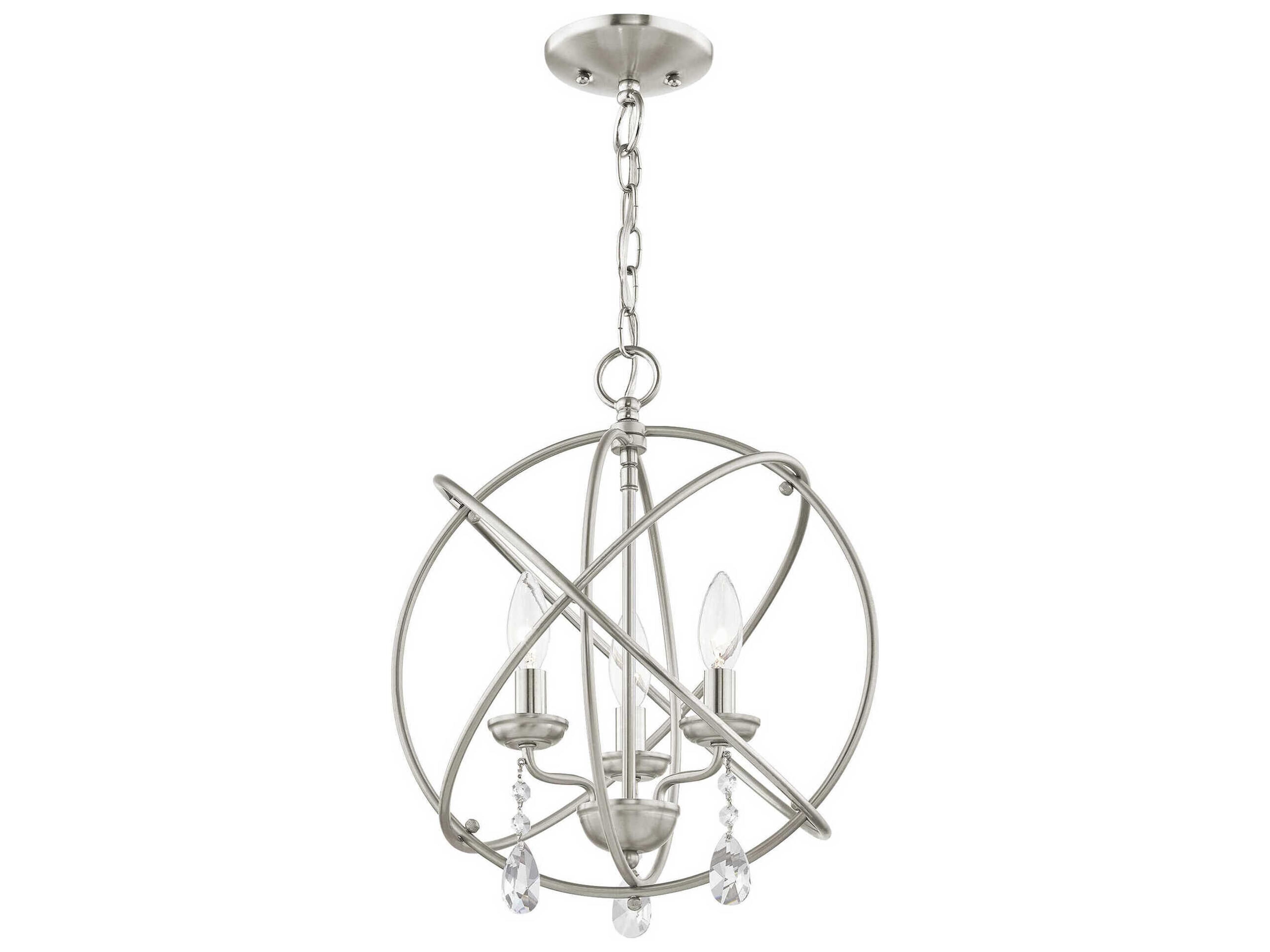 Livex Lighting Aria 3-Light Brushed Nickel Crystal Candelabra Geometric Chandelier