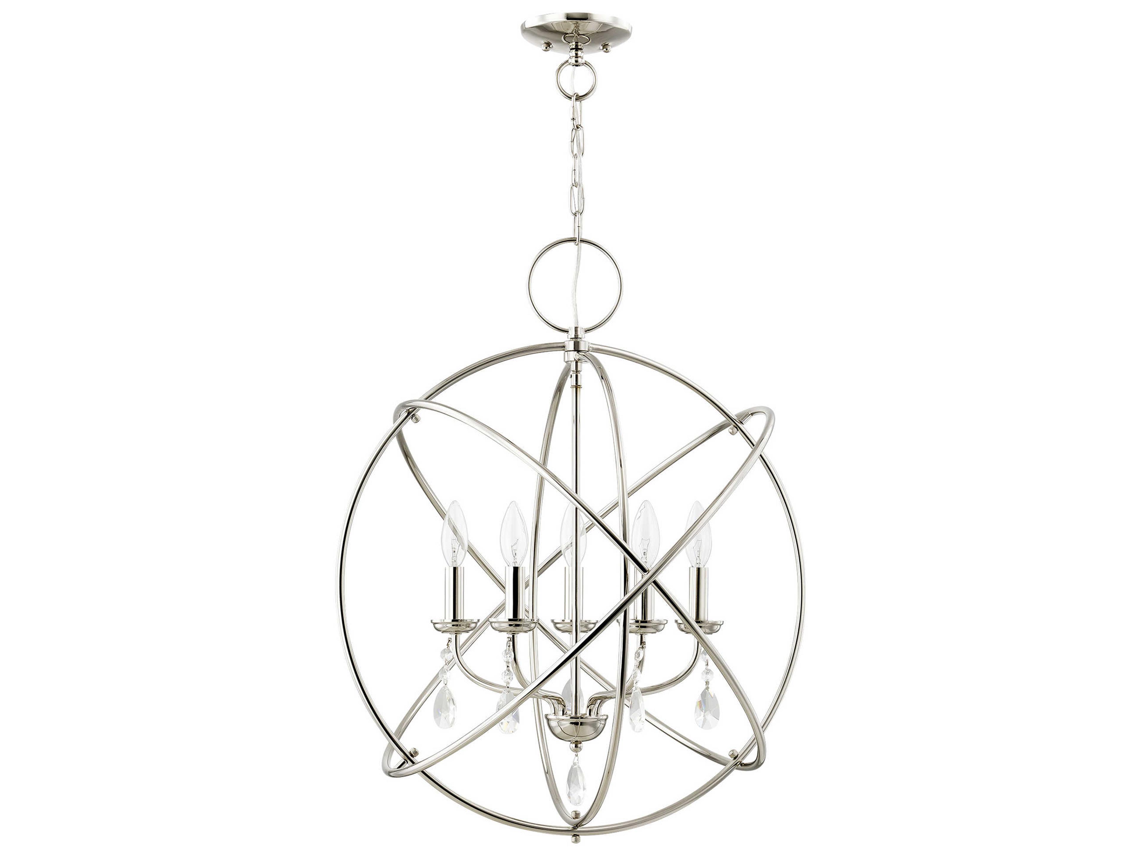 Livex Lighting Aria 5-Light Polished Nickel Crystal Candelabra Globe Round Chandelier