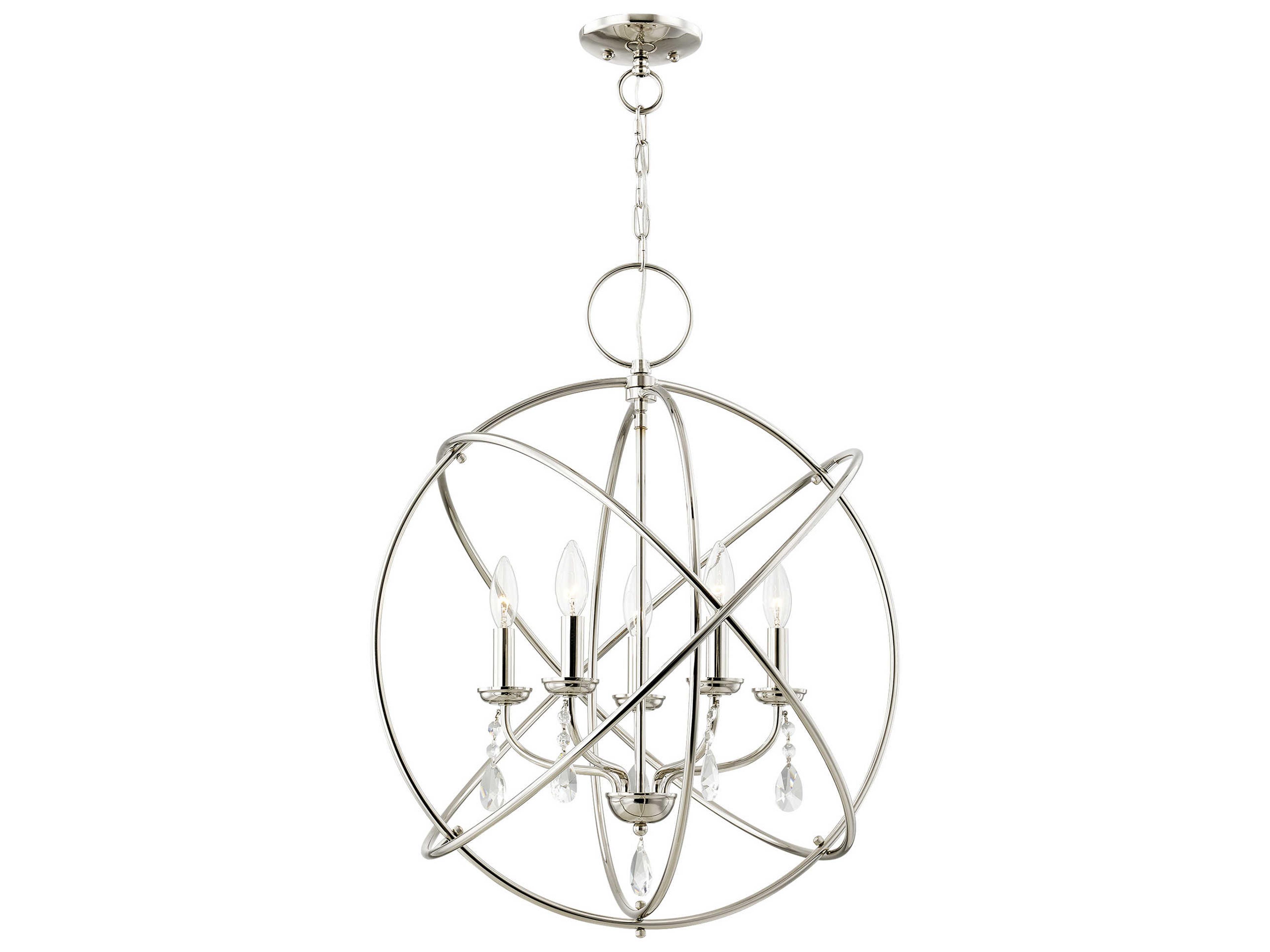 Livex Lighting Aria 5-Light Polished Nickel Crystal Candelabra Globe Round Chandelier