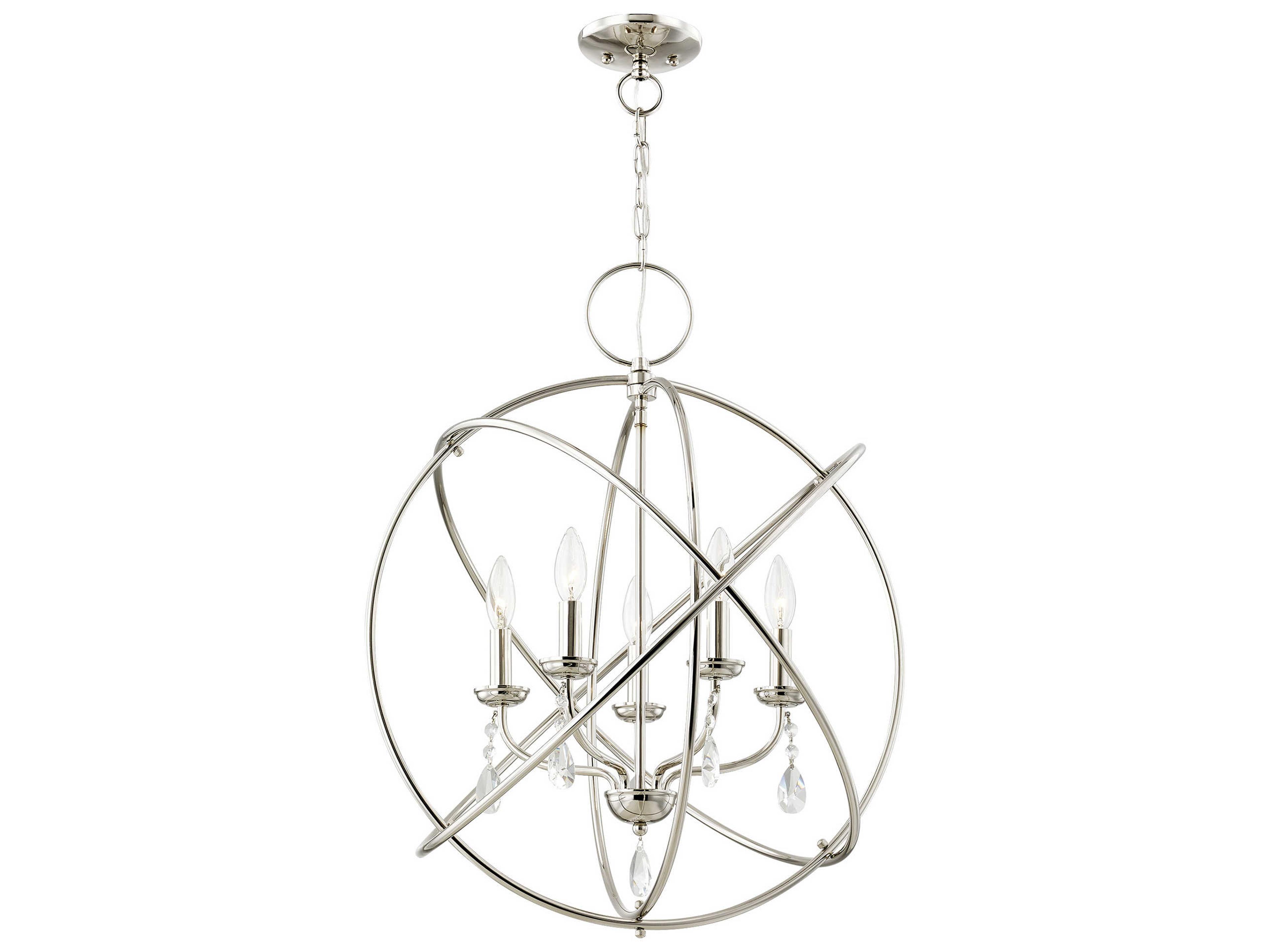 Livex Lighting Aria 5-Light Polished Nickel Crystal Candelabra Globe Round Chandelier
