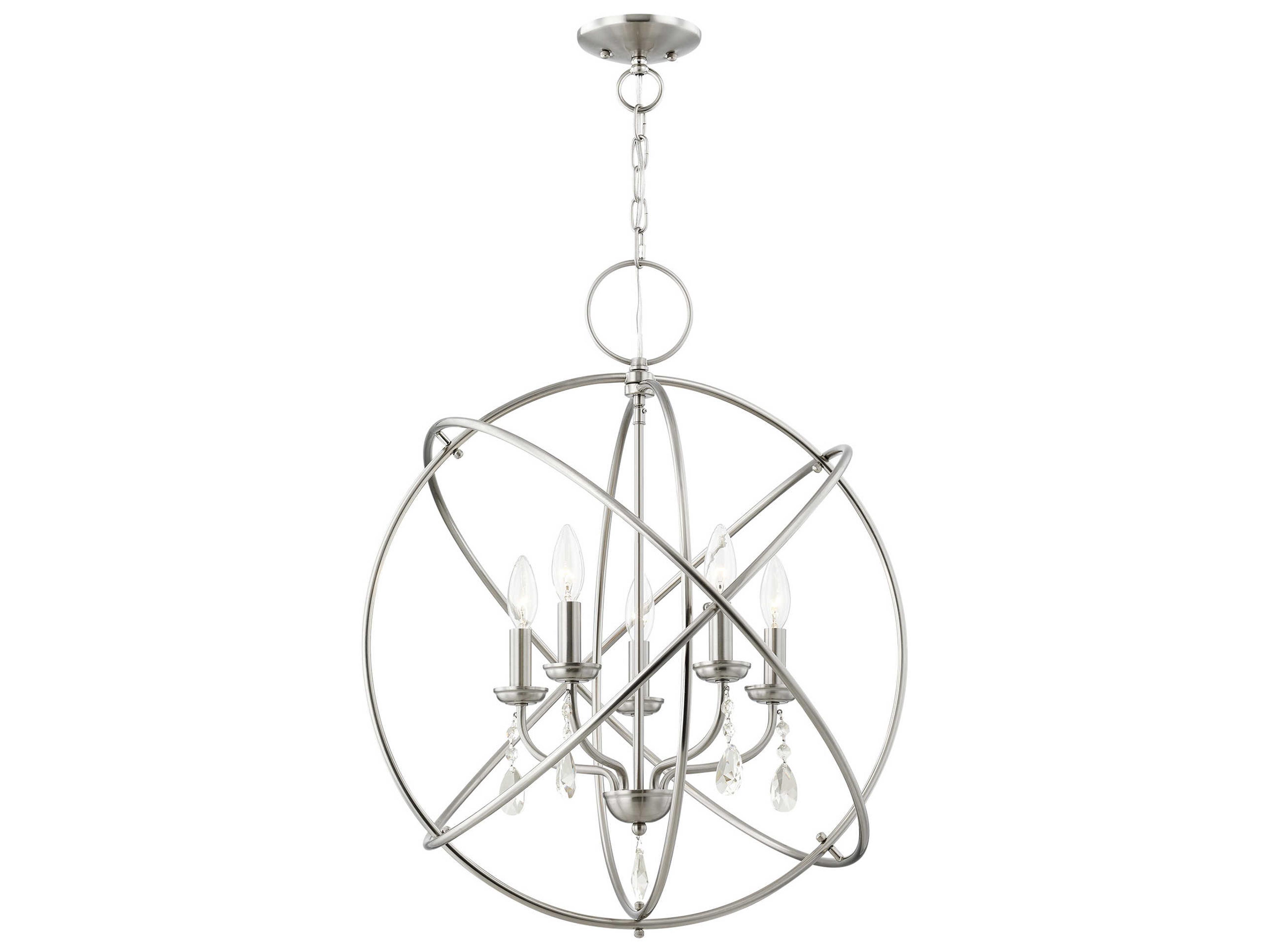 Livex Lighting Aria 5-Light Brushed Nickel Crystal Candelabra Globe Round Chandelier