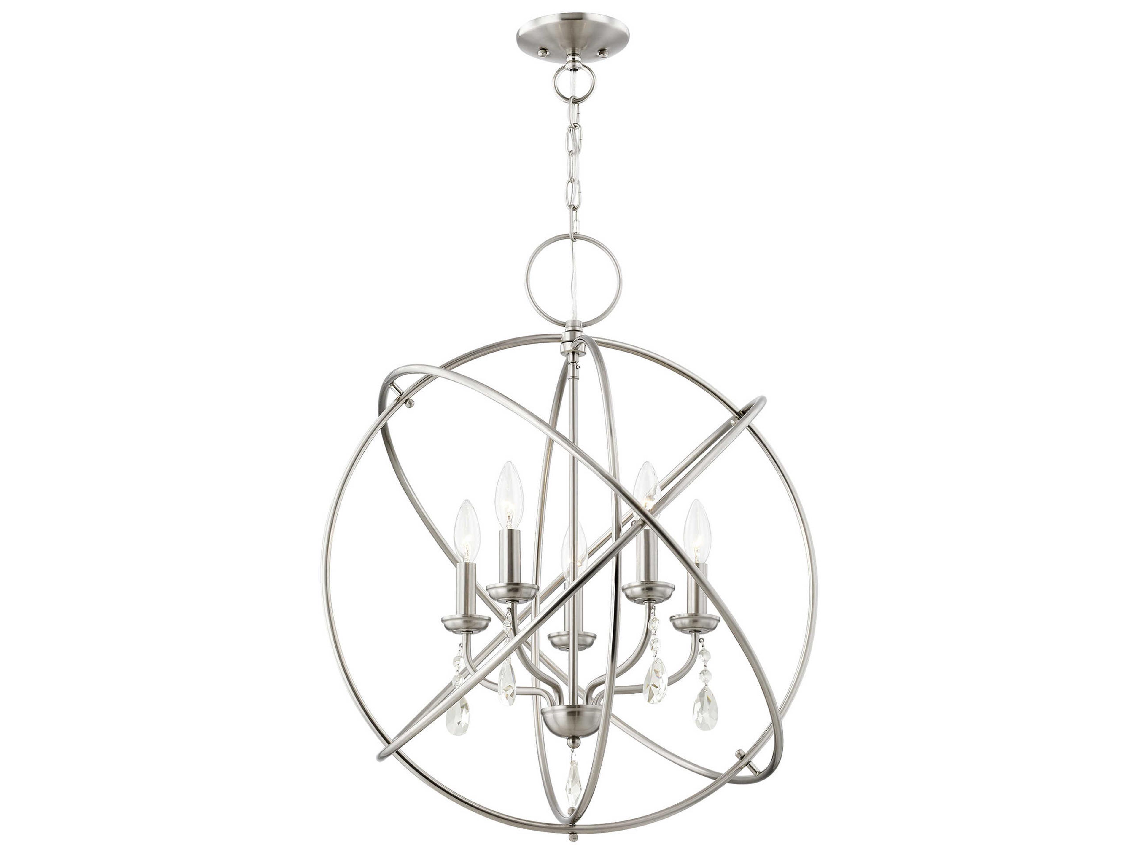 Livex Lighting Aria 5-Light Brushed Nickel Crystal Candelabra Globe Round Chandelier